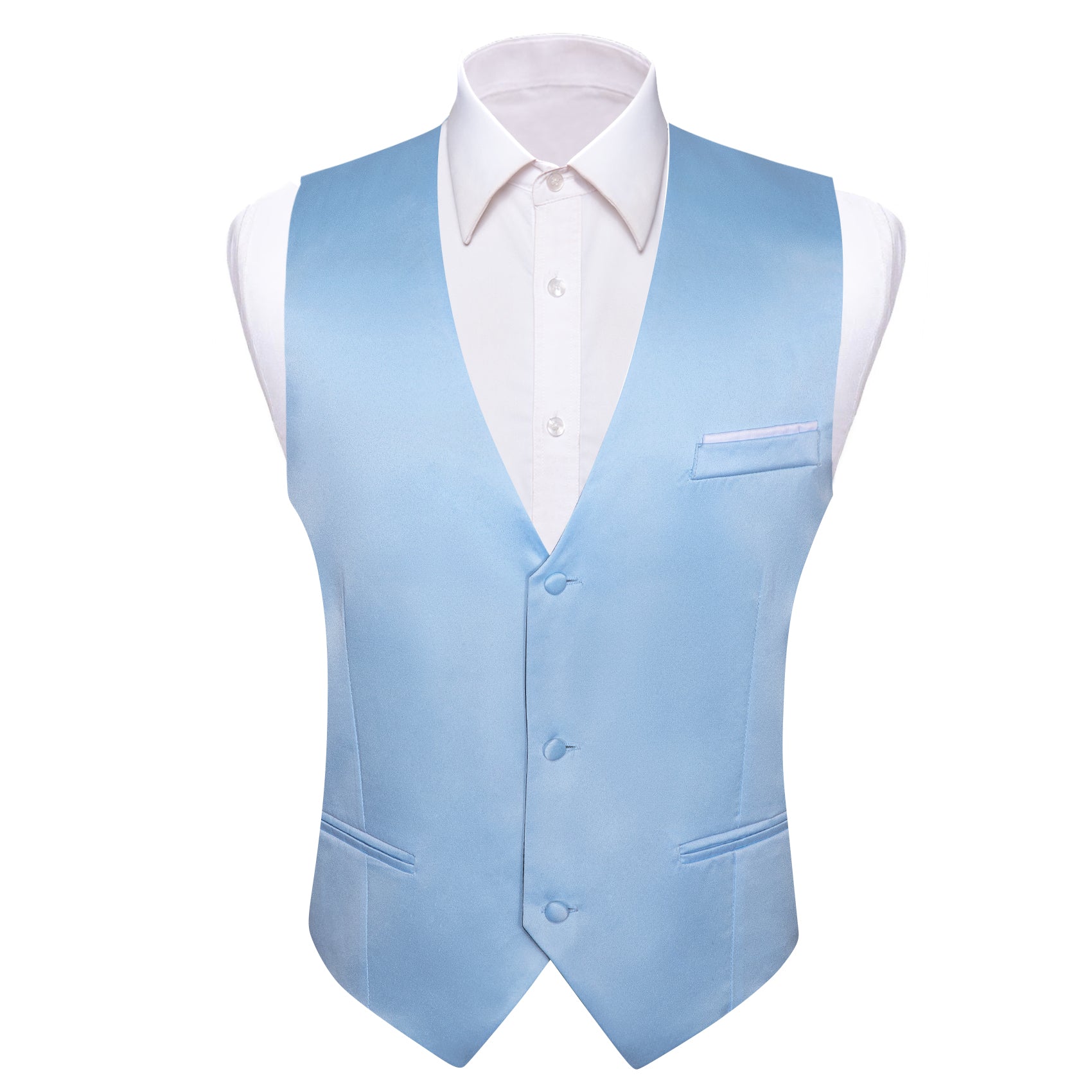 Men's Sky Blue Solid Silk Waistcoat Vest for Business