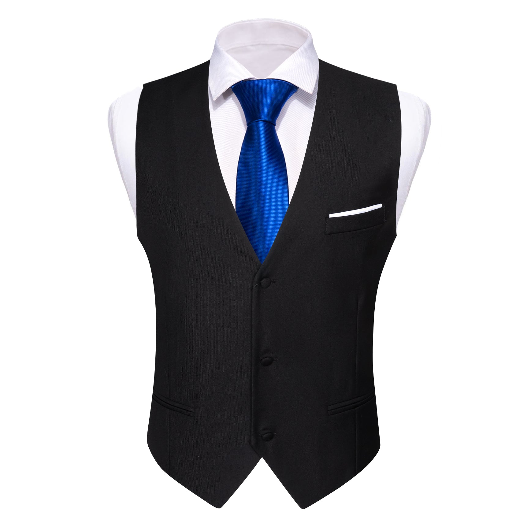 Luxury Black Solid V-Neck Waistcoat Vest for Business