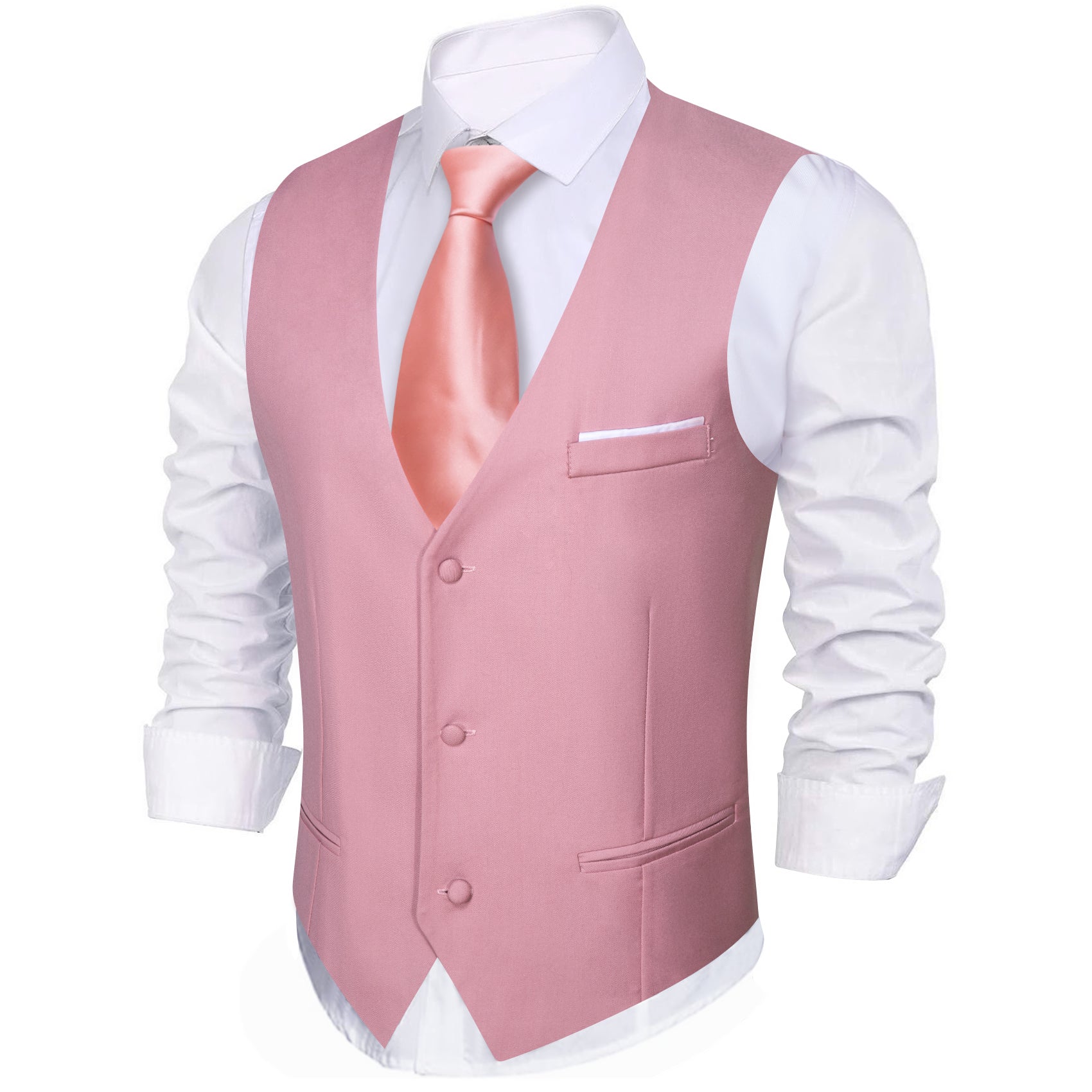 Fashion Pink Solid V-Neck Waistcoat Vest for Business