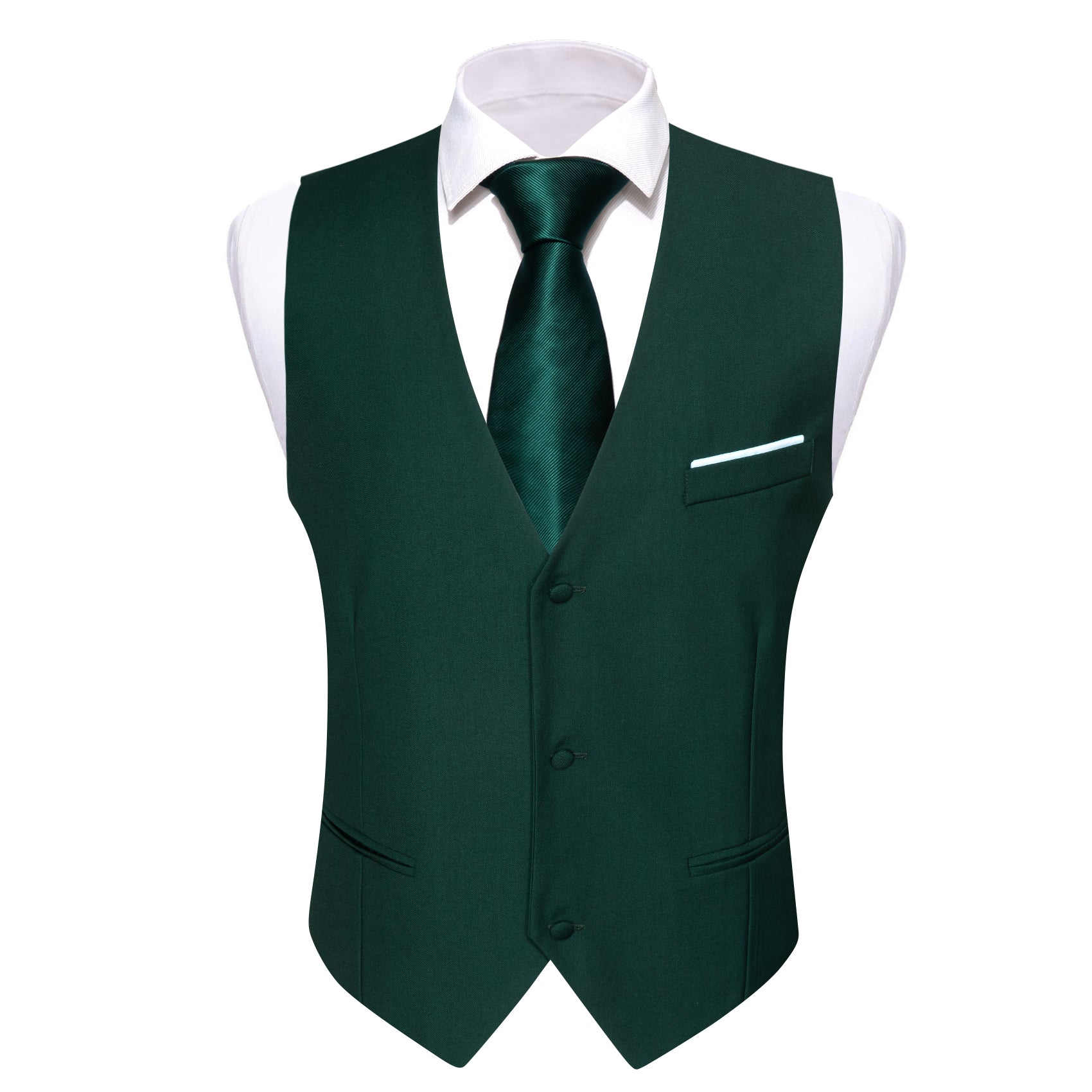 Shining Green Solid V Neck Waistcoat Vest For Business