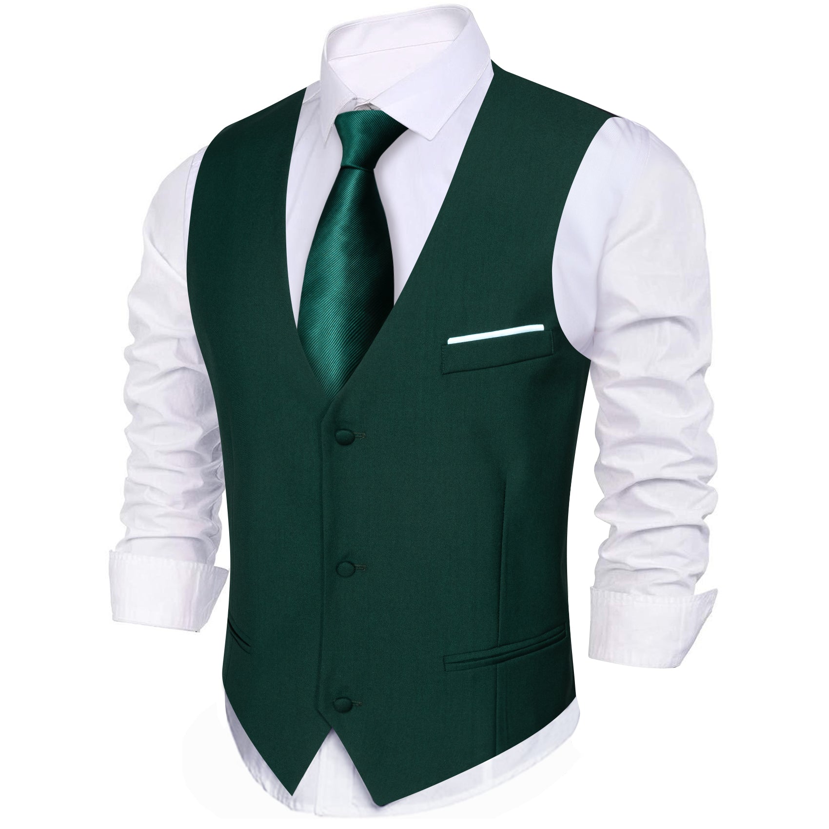 Shining Green Solid V Neck Waistcoat Vest For Business