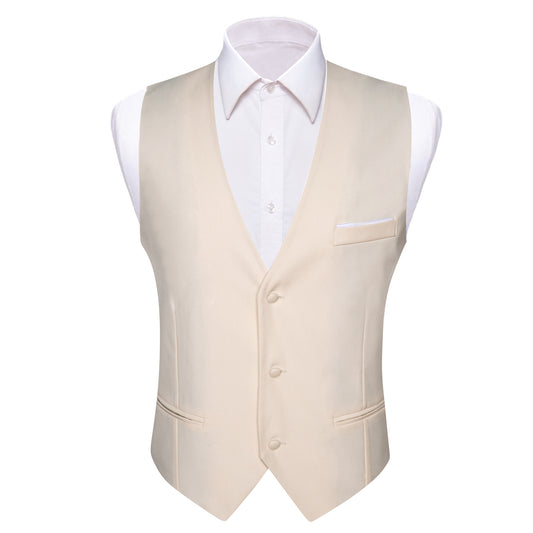 Barry. Wang Mens Dress Waistcoat Ivory Solid V-neck Formal Business Vest