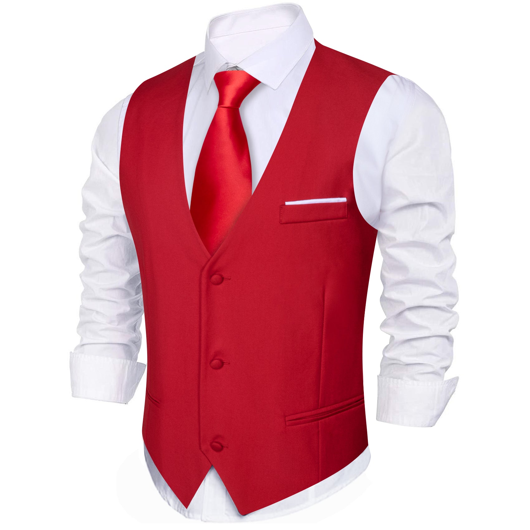 Shining Red Solid V-Neck Waistcoat Vest for Business