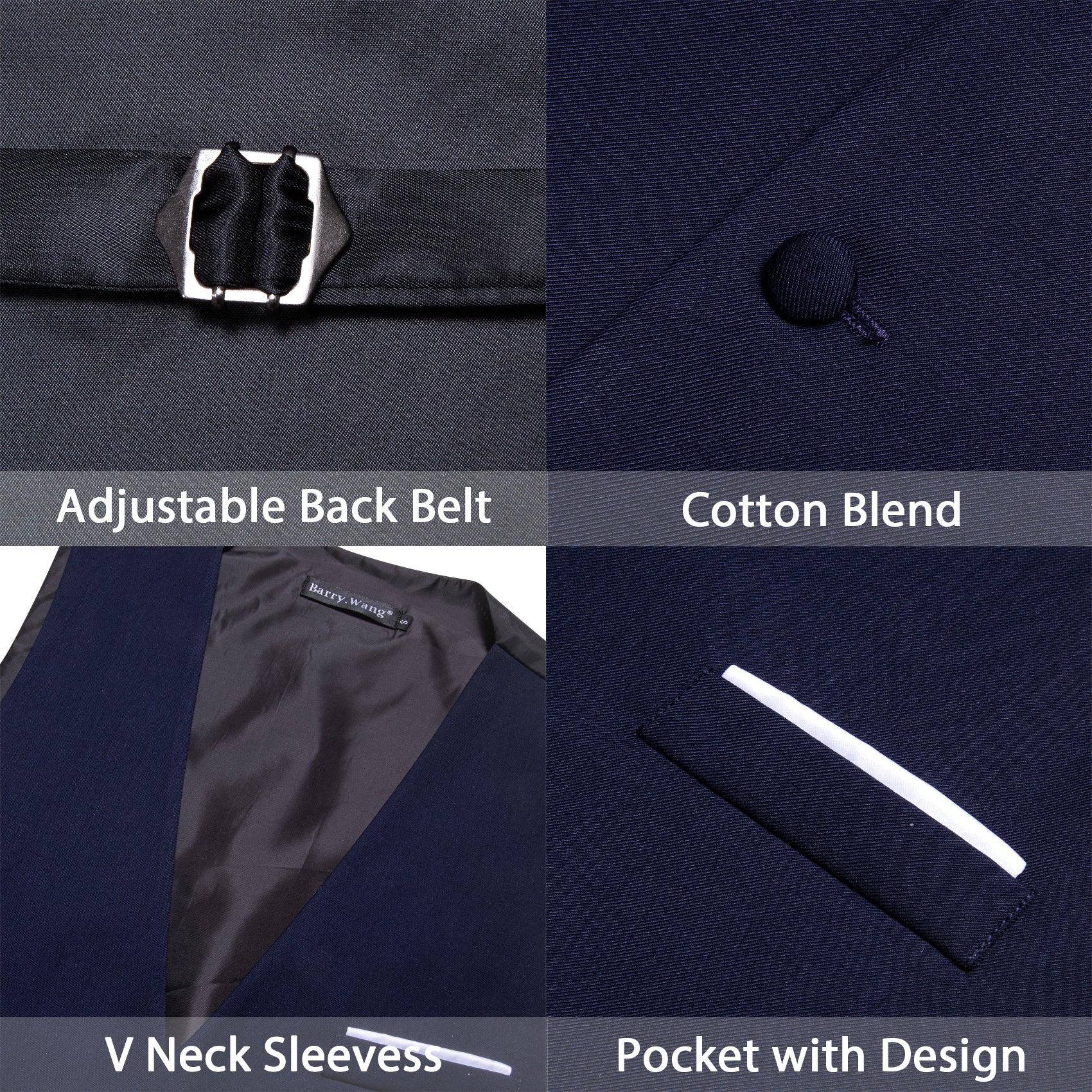 Men's Navy Blue Solid V-Neck Waistcoat Vest for Business