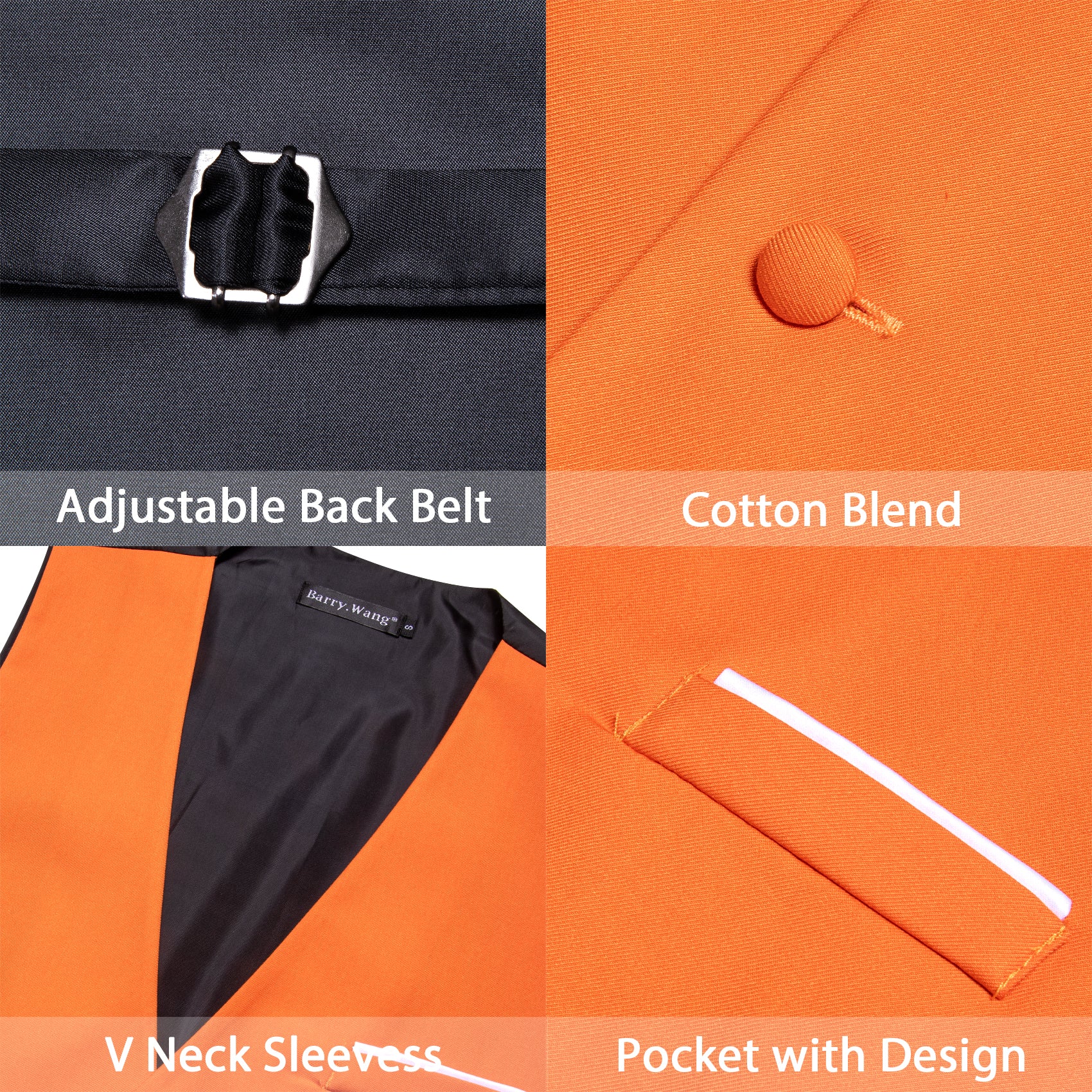 Bright Orange Solid V-Neck Waistcoat Vest for Business