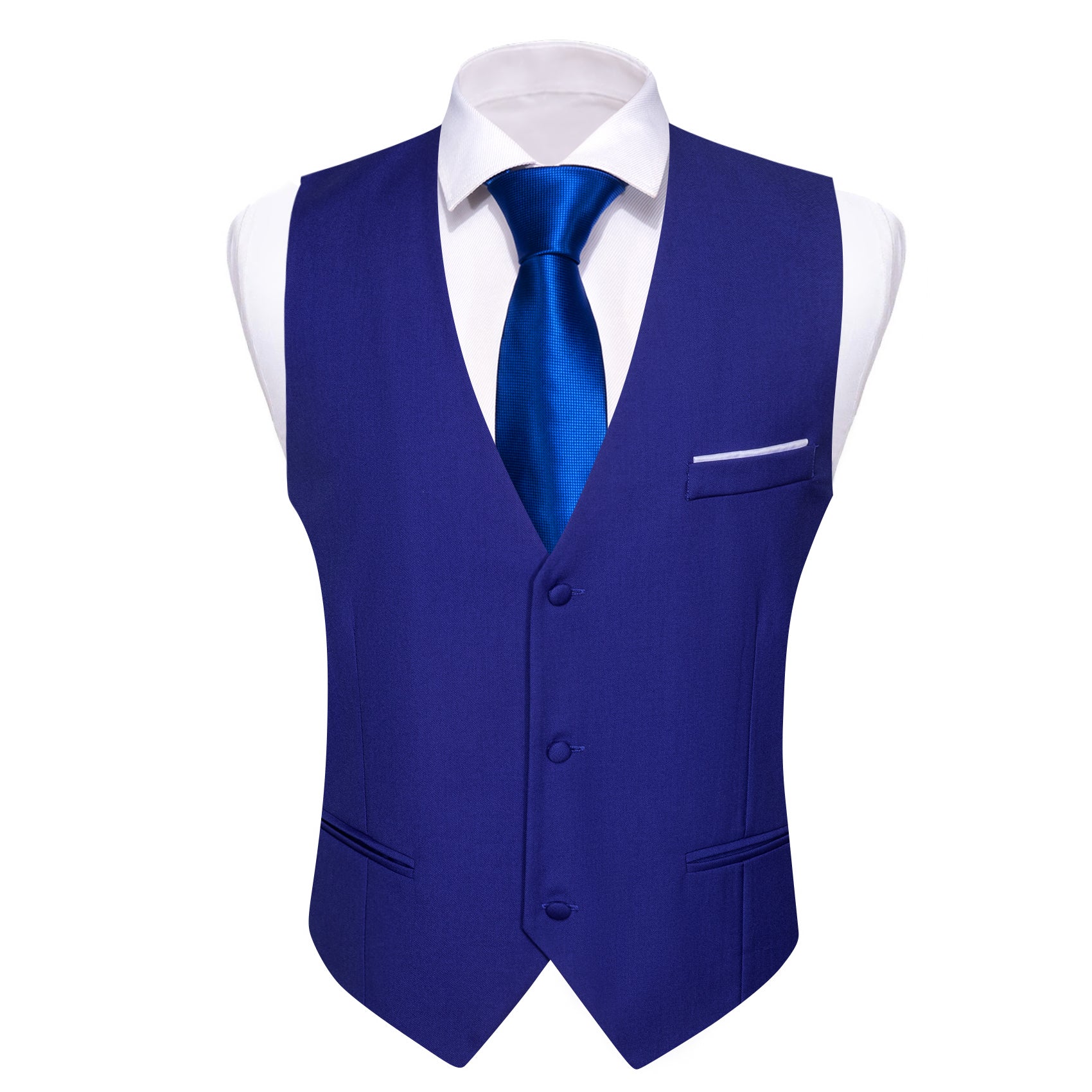 Sapphire Blue Solid V-Neck Waistcoat Vest for Business