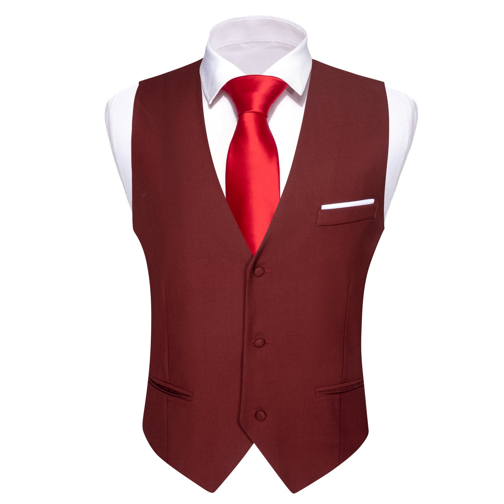 Maroon Solid V-Neck Waistcoat Vest for Business