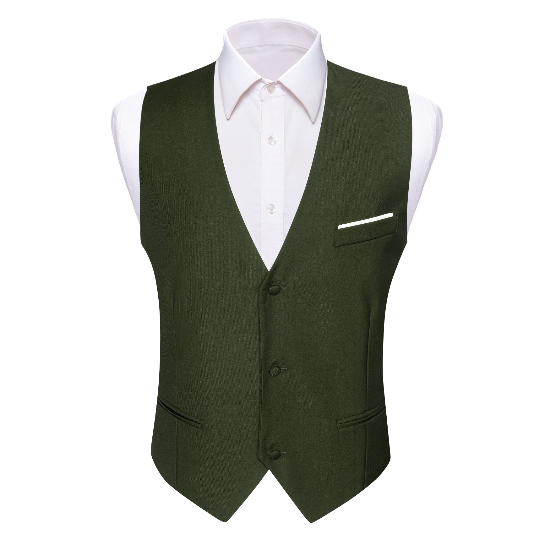 Olive Green Solid V-Neck Waistcoat Suit Vest