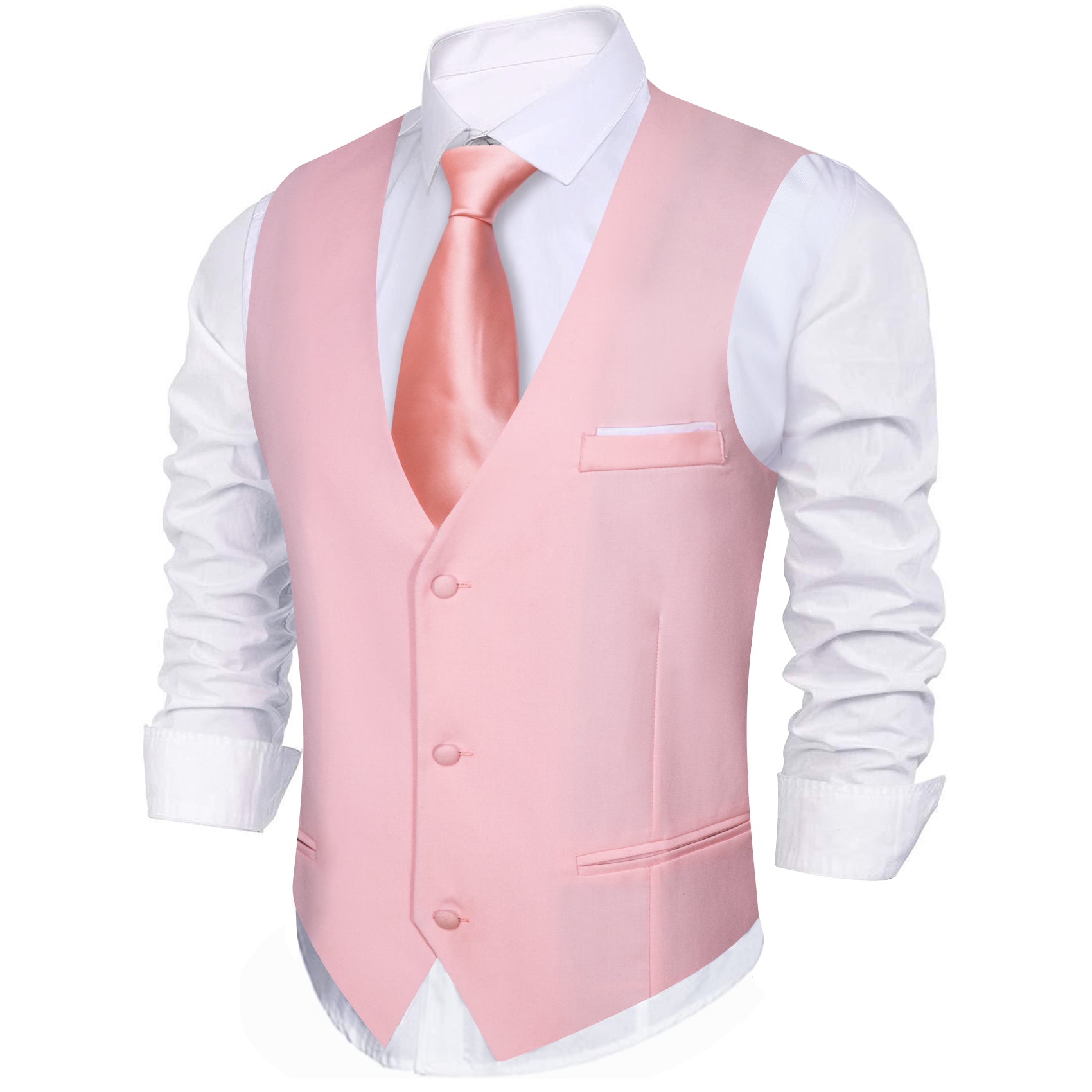 New Men's Pink Solid V-Neck Waistcoat Vest for Business
