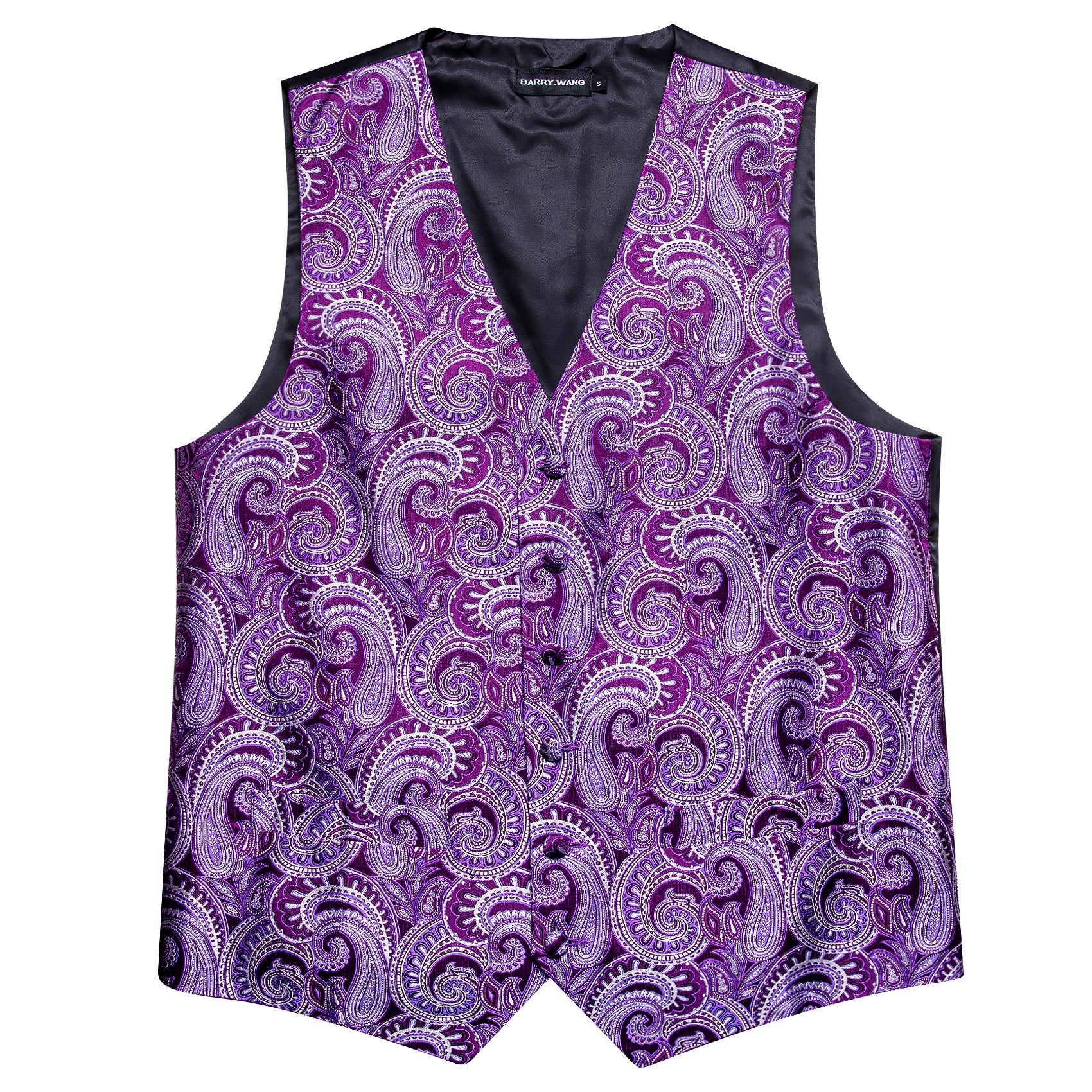 Men's  Purple Paisley Silk Vest Necktie Pocket square Cufflinks