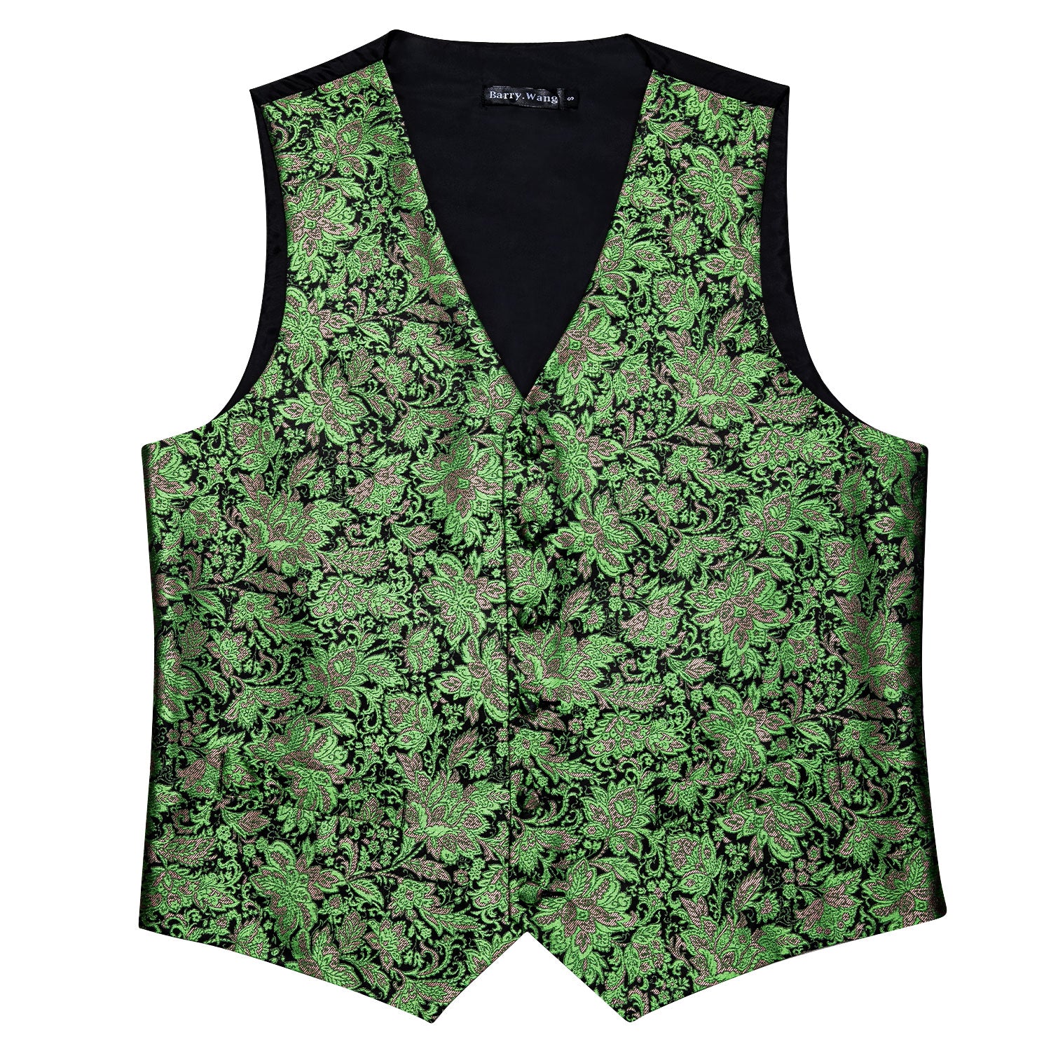 Men's Green Paisley Silk Vest Necktie Pocket square Cufflinks