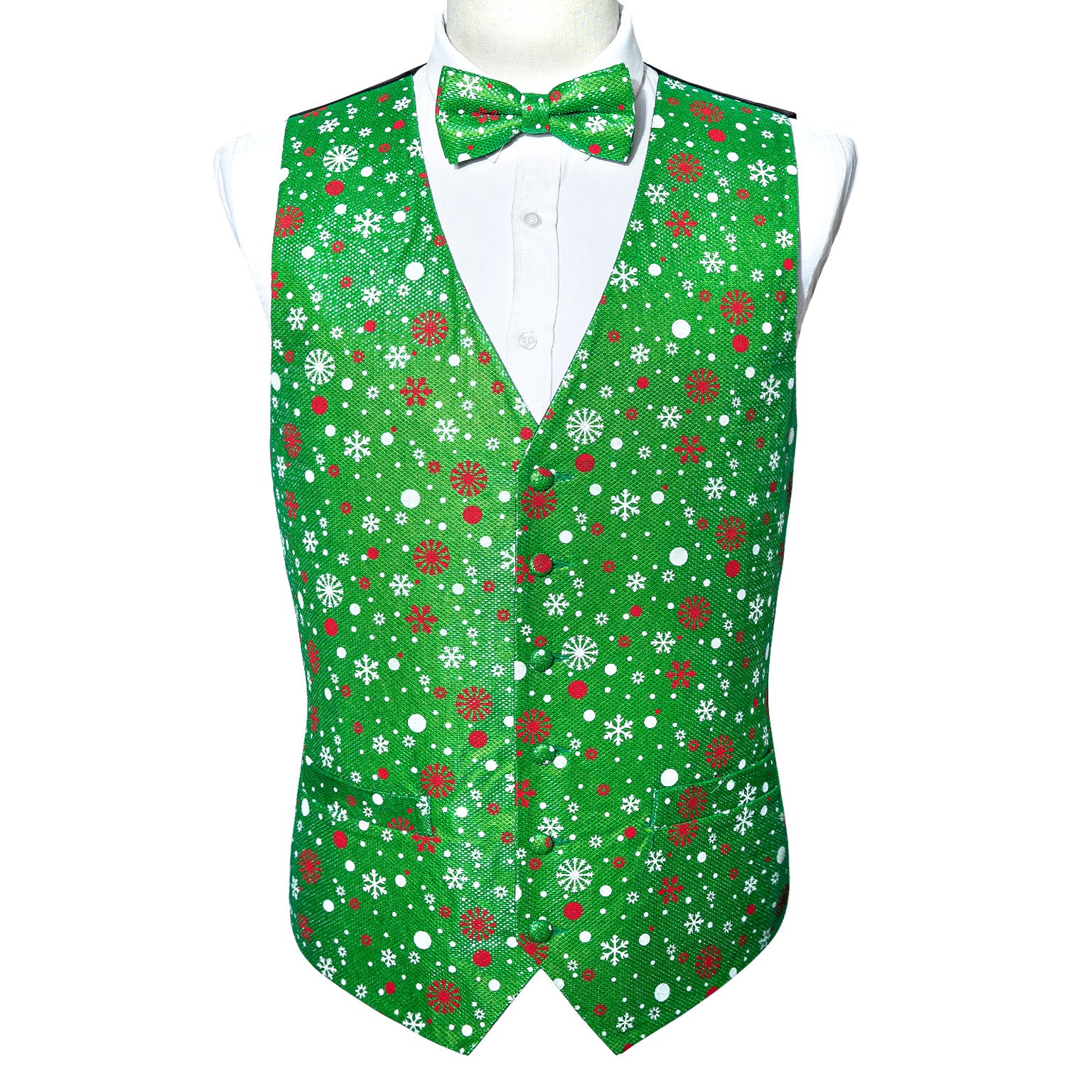 Wang Christmas Men's Novelty Green White Snowflake Silk Vest Gr