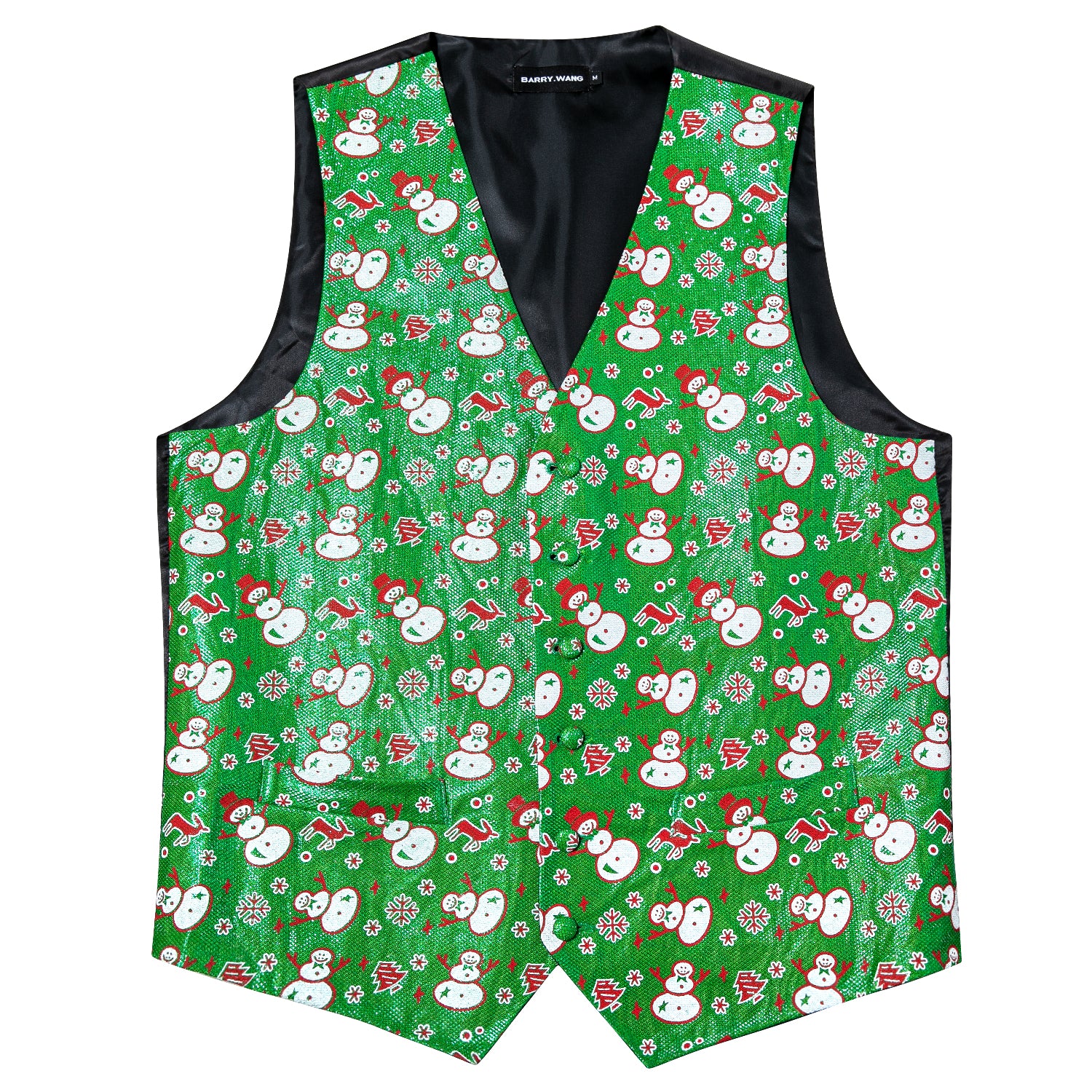 Christmas Men's Novelty Green White Snowman Silk Vest Green Bowtie Set