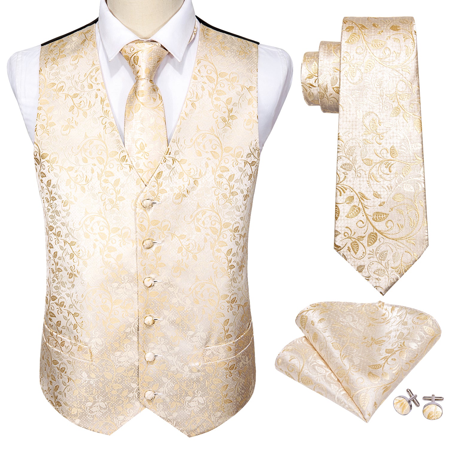 champagne vest and bow tie