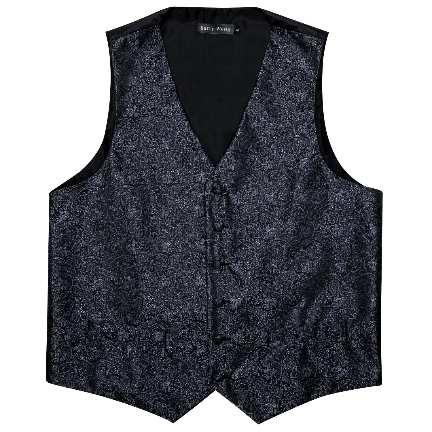 New Men's Black Paisley Silk Vest Necktie Pocket square Cufflinks