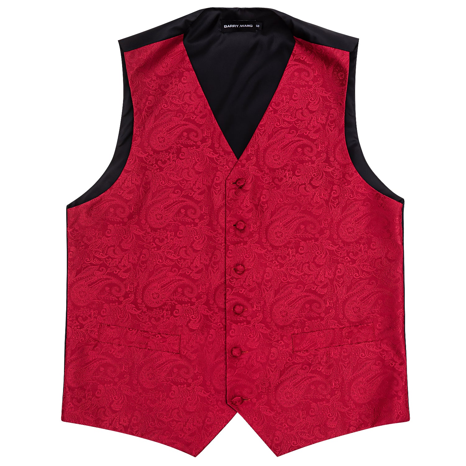Classy Men's Red Paisley Silk Vest Necktie Pocket square Cufflinks