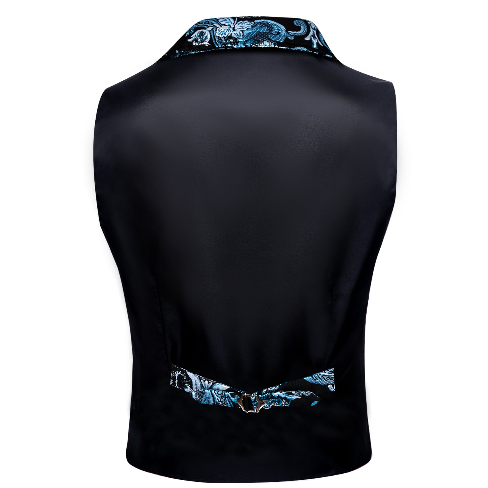 Luxury Men's Blue Black Jacquard Floral Silk Waistcoat Vest