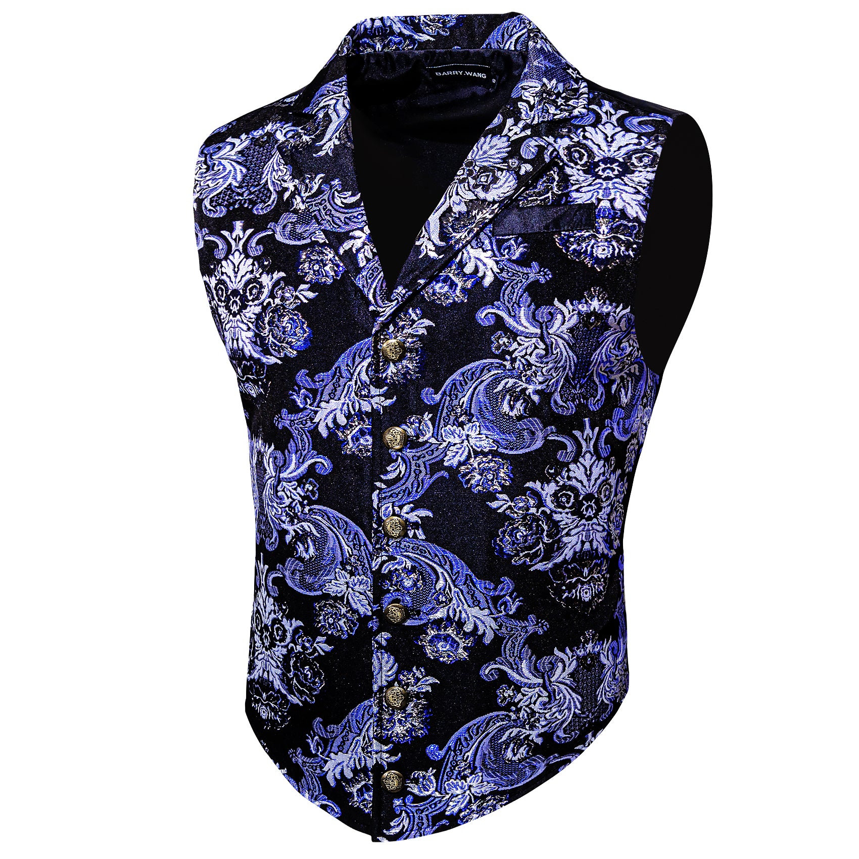 Barry.wang Men's Vest White Purple Black Jacquard Floral Silk Waistcoat Vest