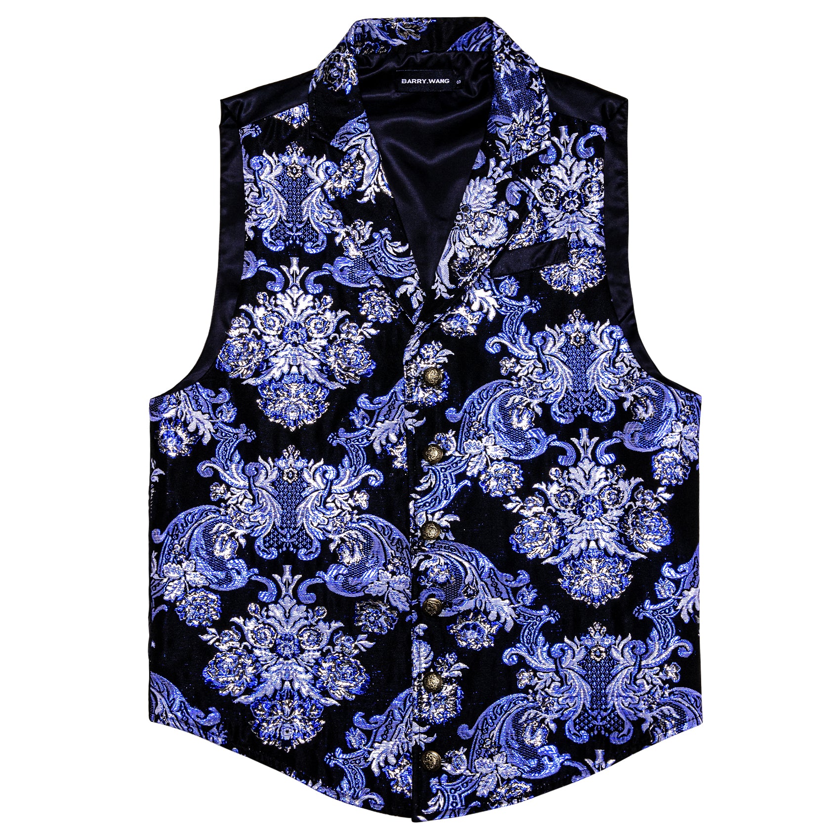 Black Vest Sky Blue Silver floral waistcoat 
