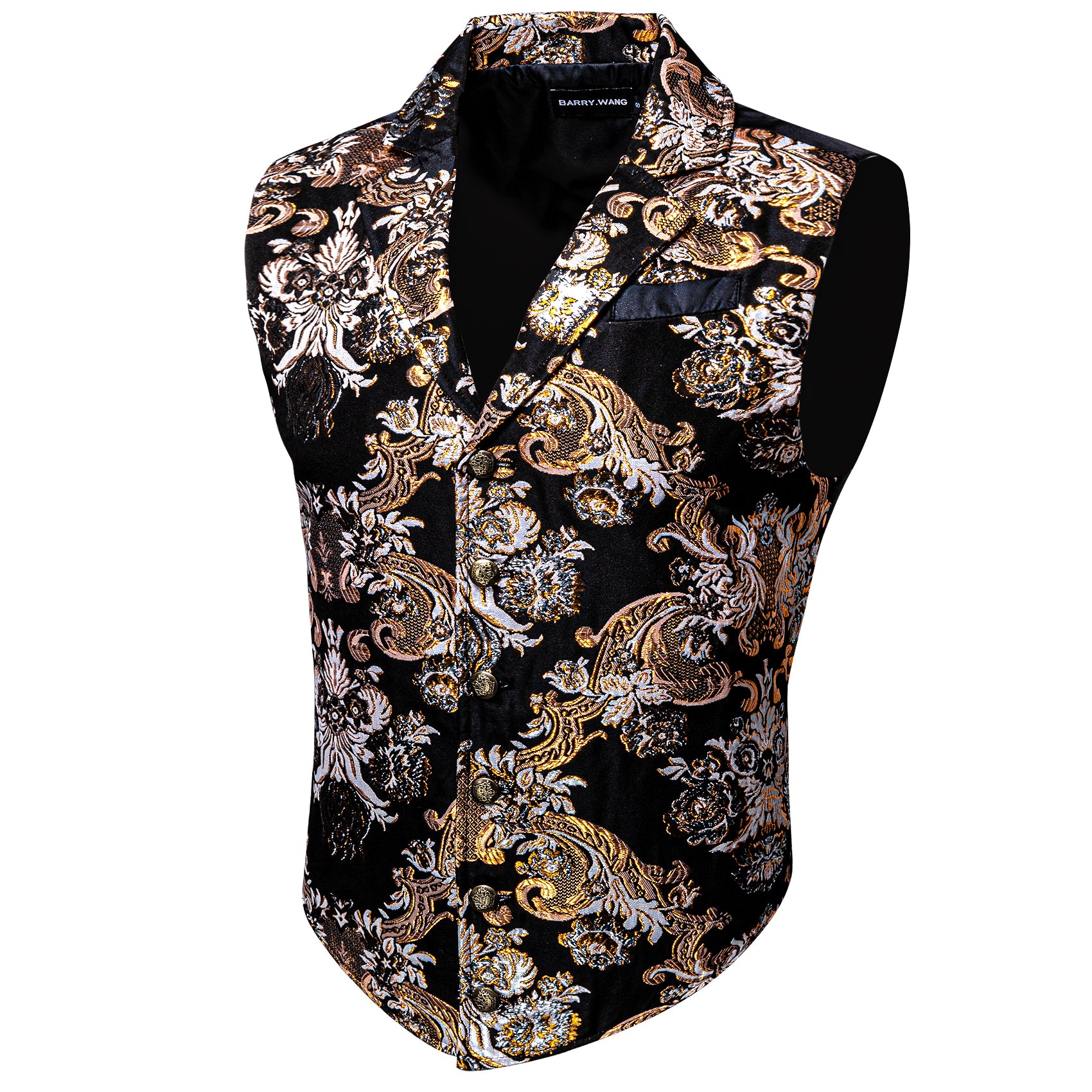 Luxury Men's Brown Black Jacquard Floral Silk Waistcoat Vest