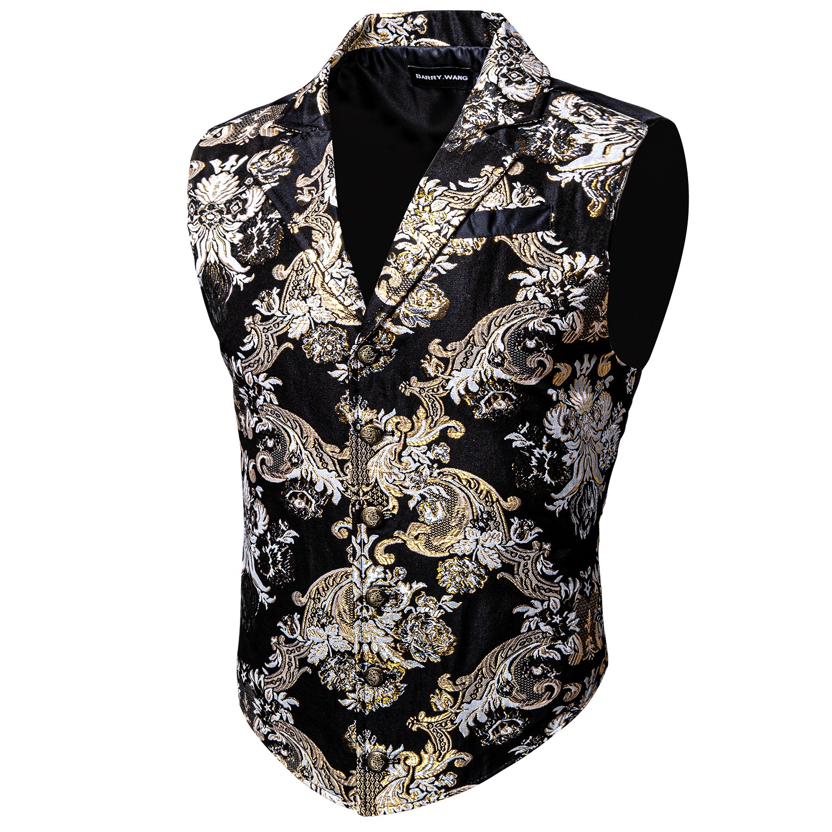 Luxury Men's Silver Black Jacquard Floral Silk Waistcoat Vest