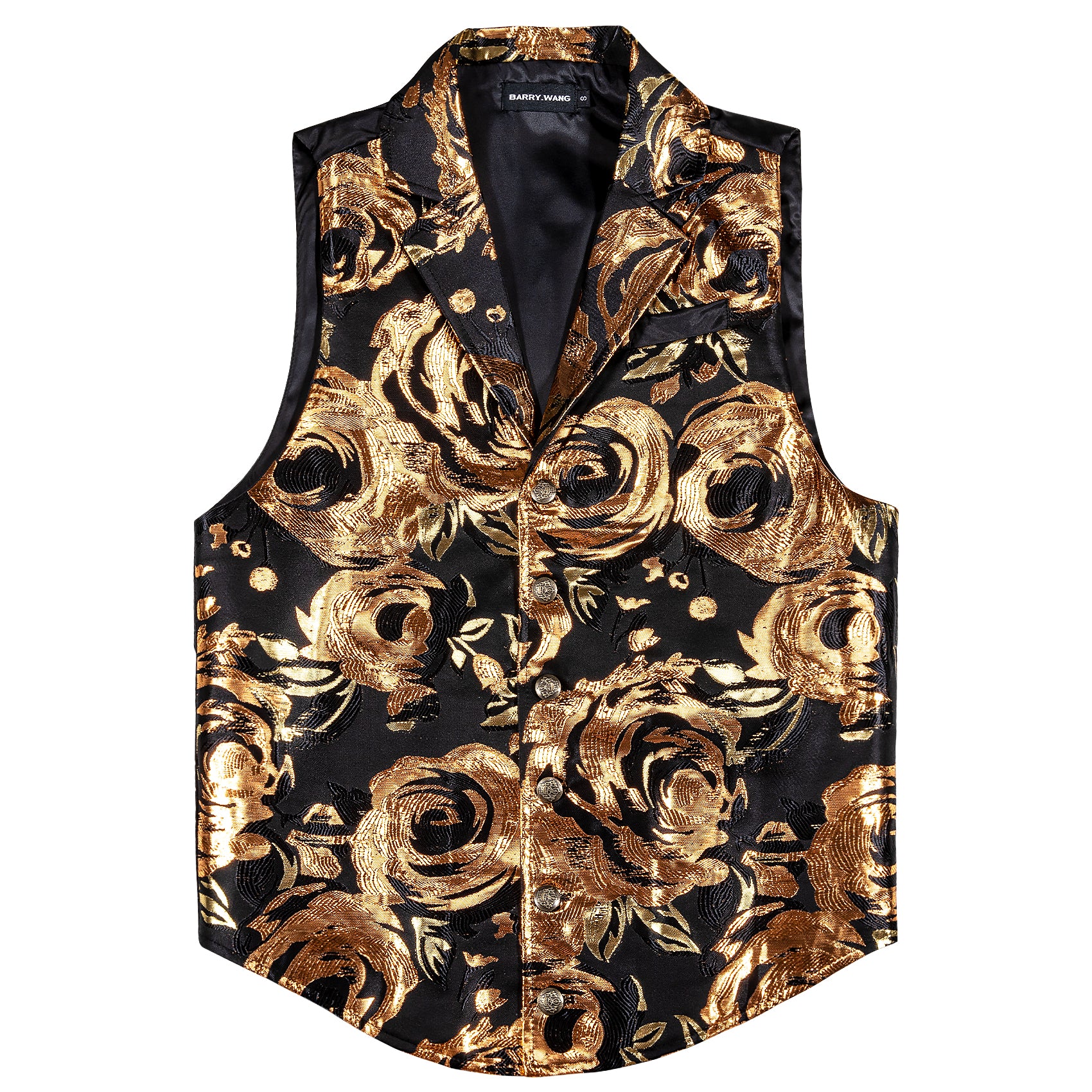 Luxury Men's New Golden Black Jacquard Floral Silk Waistcoat Vest