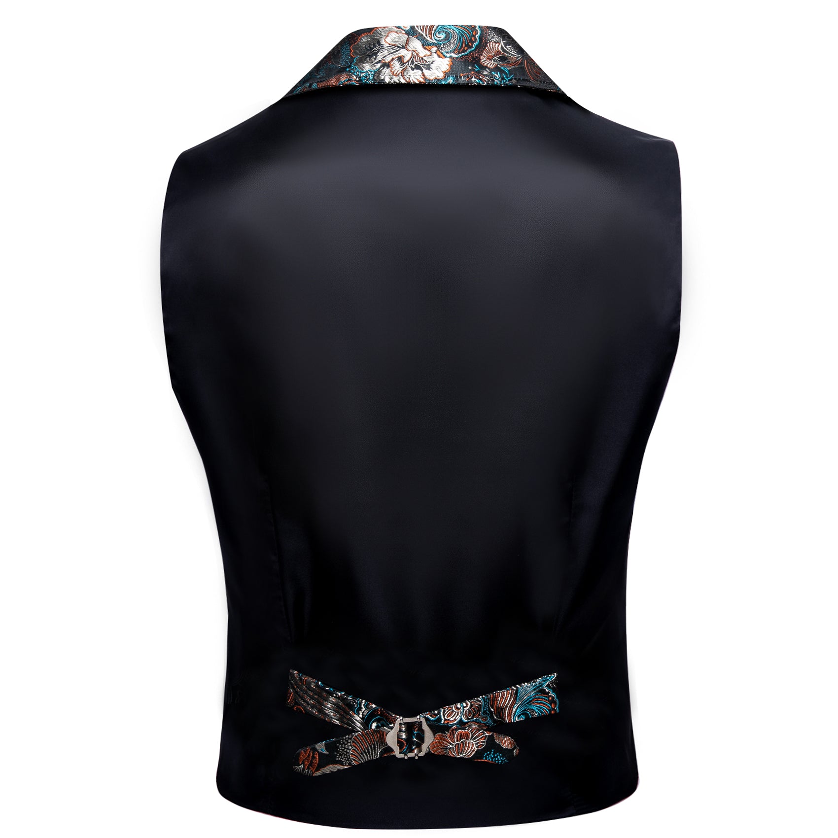 Men's New Blue Gold Jacquard Floral Silk Waistcoat Vest