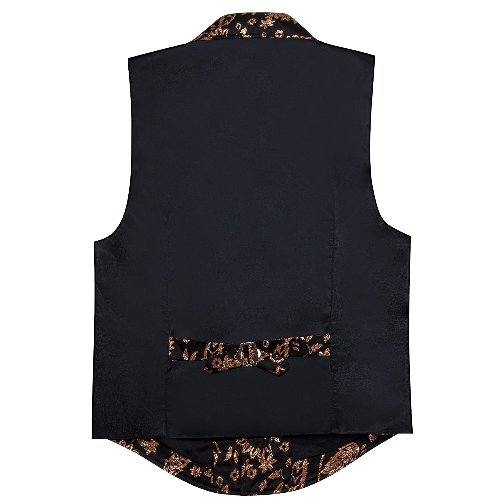 Men's New Gold Black Flower Jacquard Floral Silk Waistcoat Vest