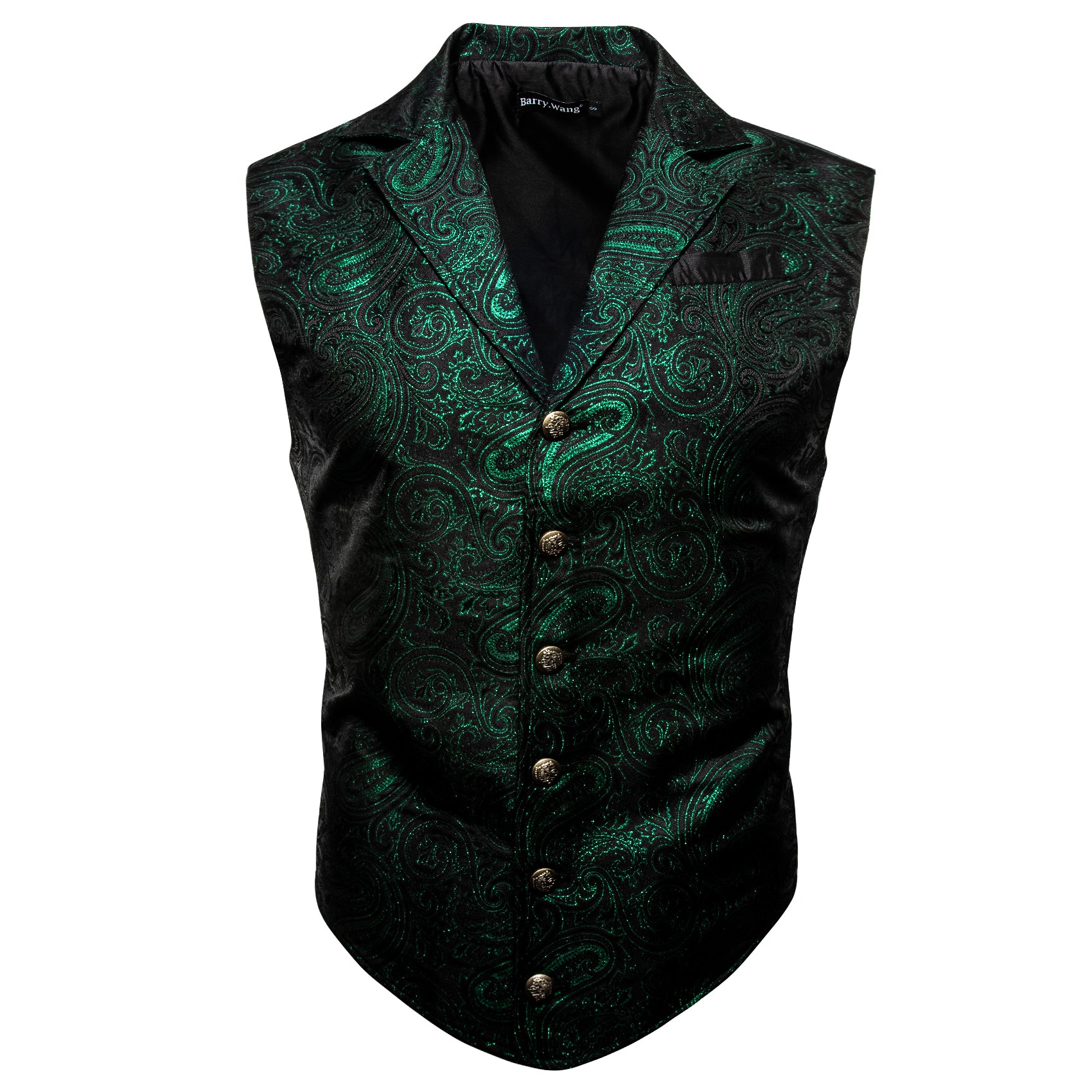 Barry.wang Men's Vest Green Paisley Jacquard Floral Silk Waistcoat Vest