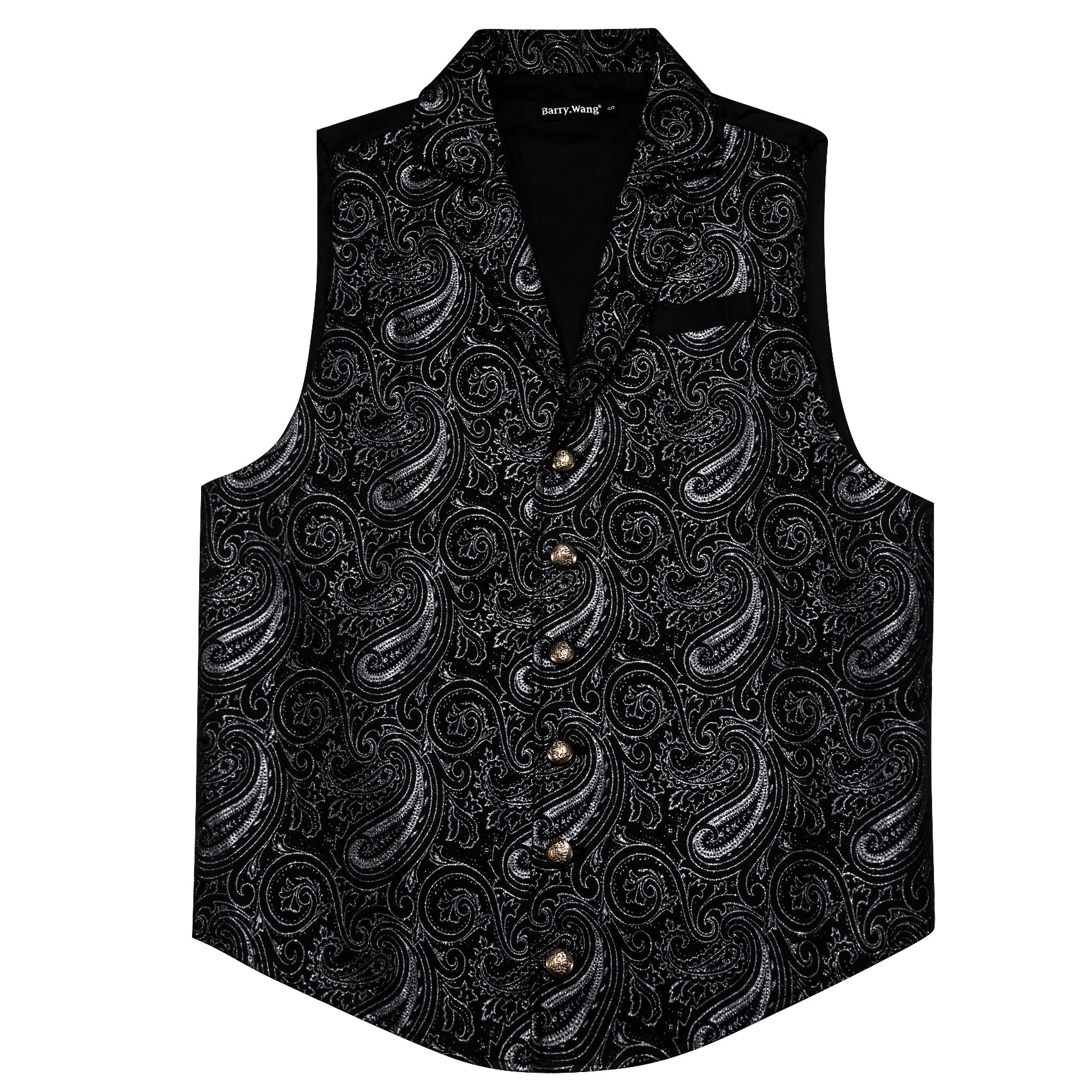 Men's Black Paisley Jacquard Floral Silk Waistcoat Vest