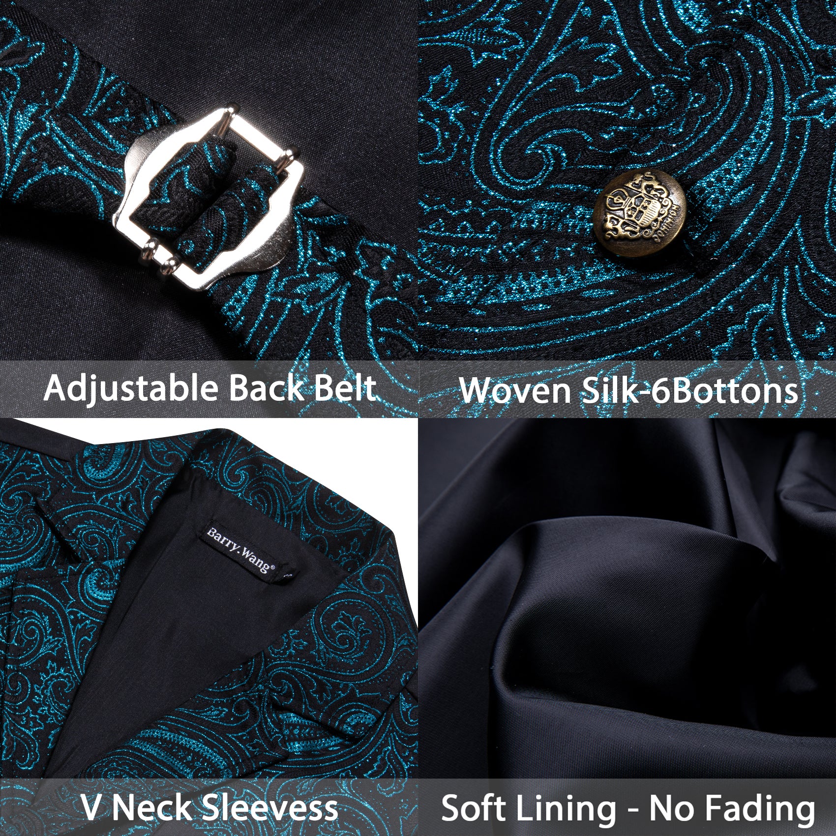 Men's Blue Paisley Jacquard Floral Silk Waistcoat Vest