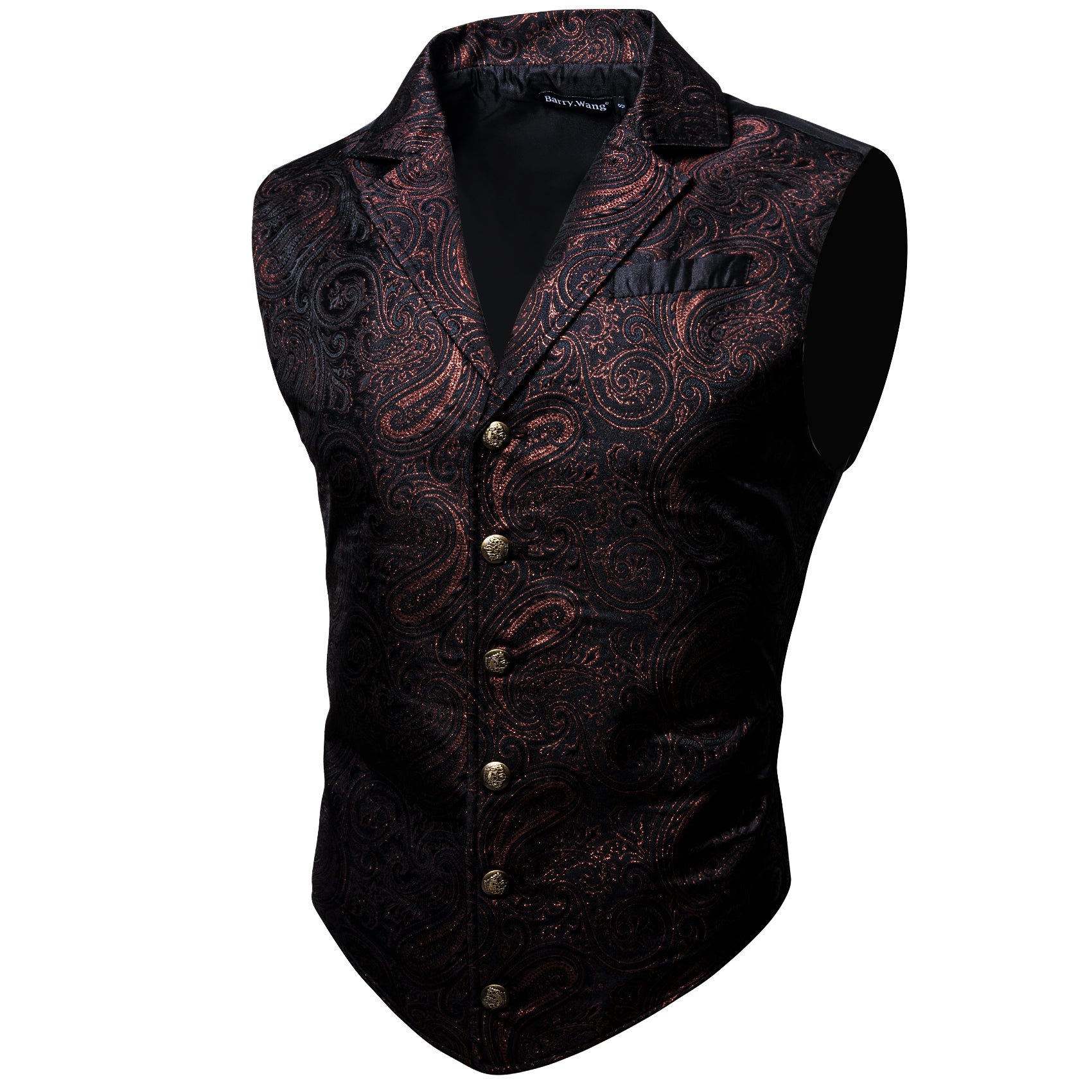 Barry.wang Men's Vest Red Brown Paisley Jacquard Floral Silk Waistcoat Vest