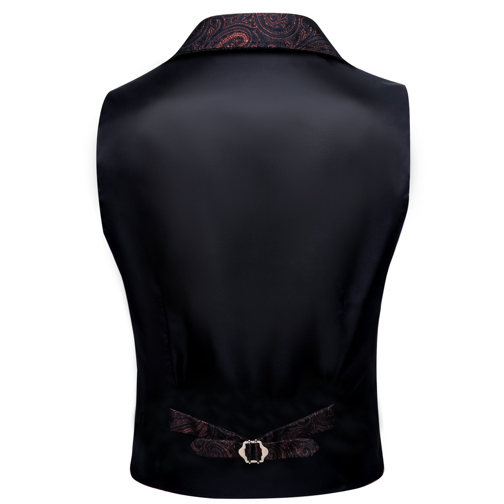Barry.wang Men's Vest Red Brown Paisley Jacquard Floral Silk Vest