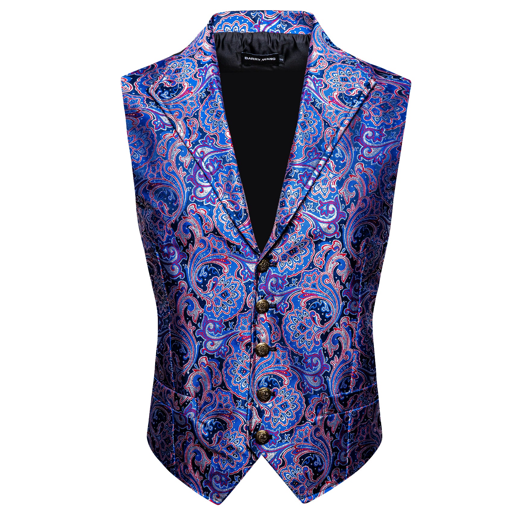 Luxury Men's New Blue Purple Paisley Silk V-Neck Waistcoat Vest