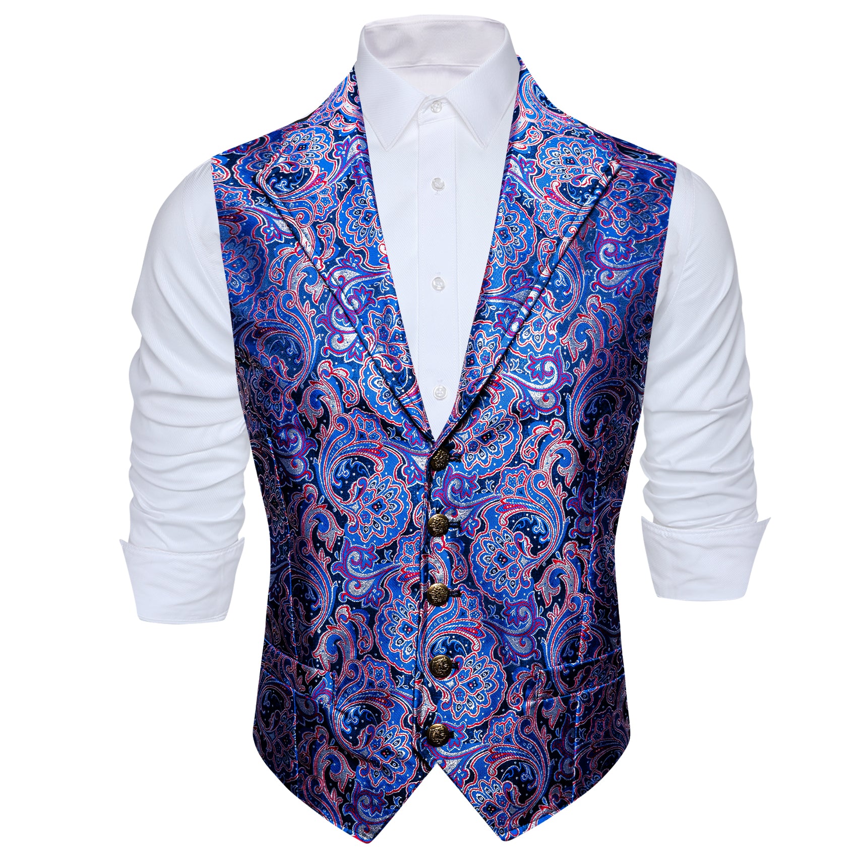 Luxury Men's New Blue Purple Paisley Silk V-Neck Waistcoat Vest