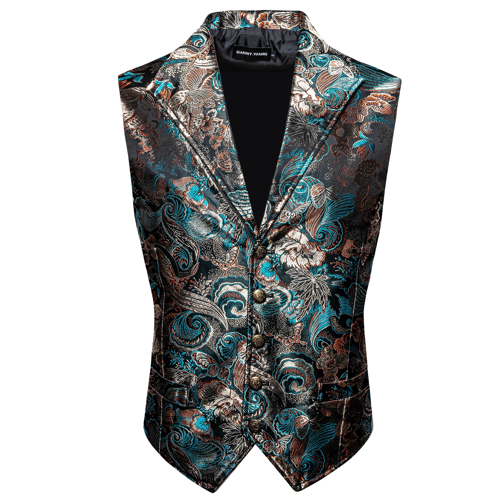Luxury Men's New Blue Brown Paisley Silk V-Neck Waistcoat Vest