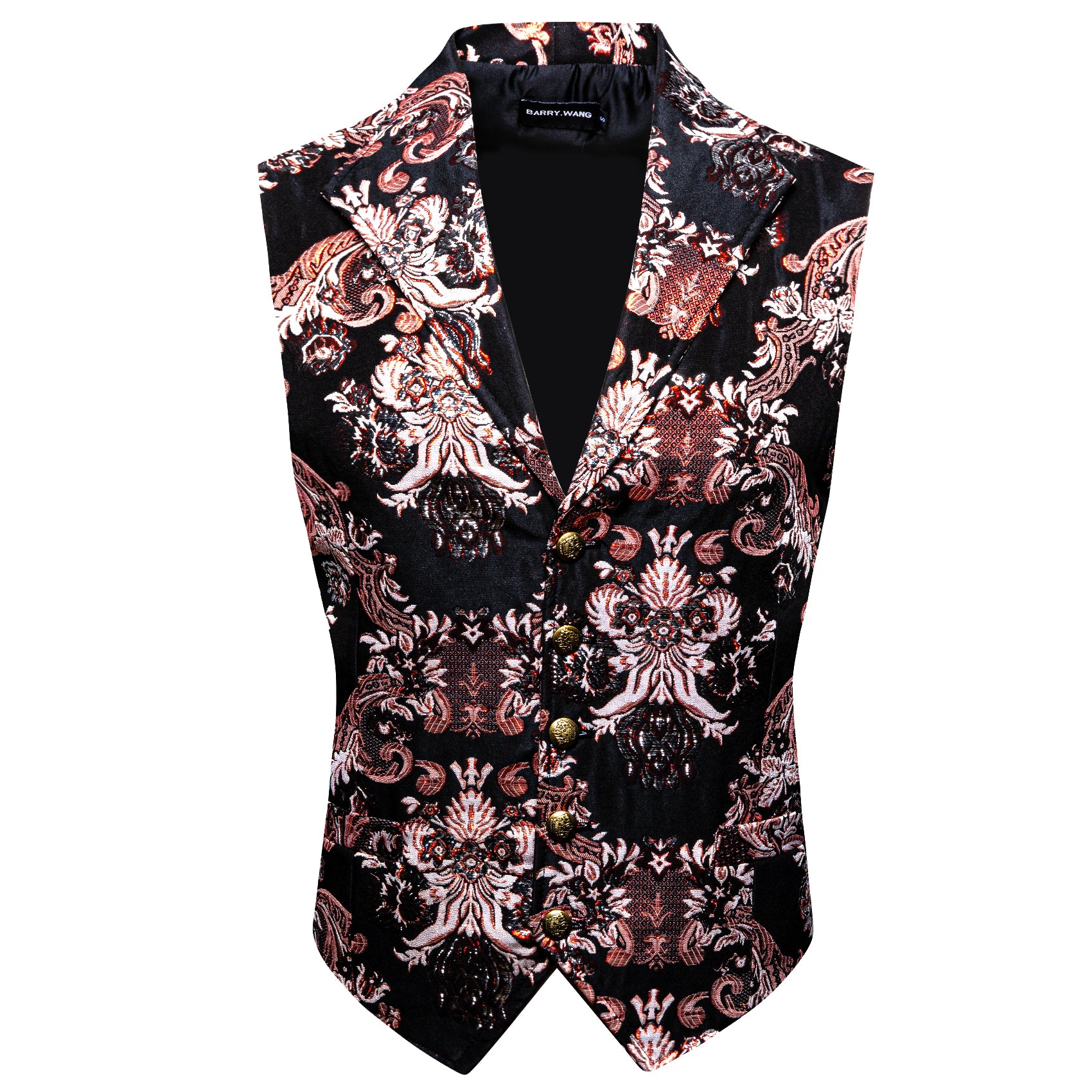 Luxury Men's New Black Brown Paisley Silk V-Neck Waistcoat Vest