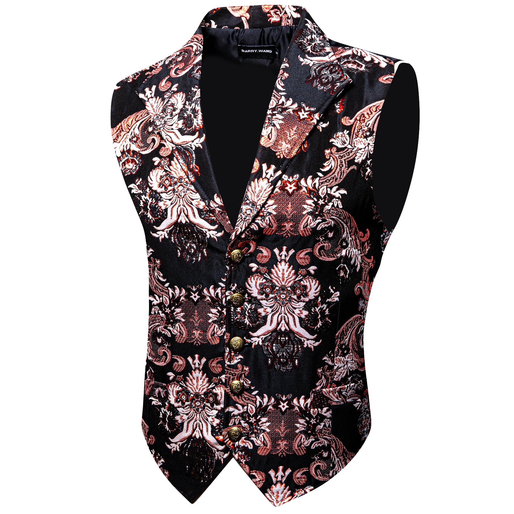 Luxury Men's Black Brown Paisley Silk V-Neck Waistcoat Vest
