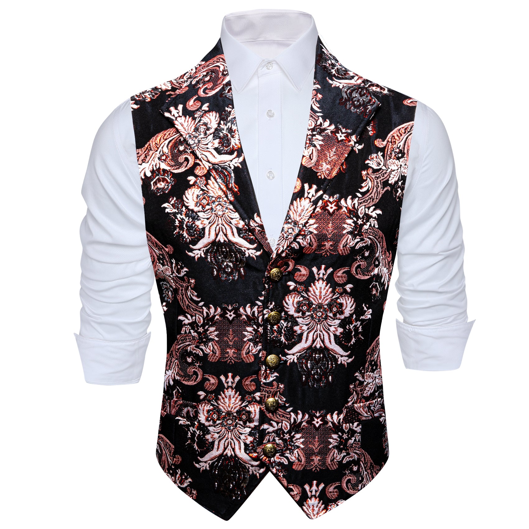 Luxury Men's Black Brown Paisley Silk V-Neck Waistcoat Vest