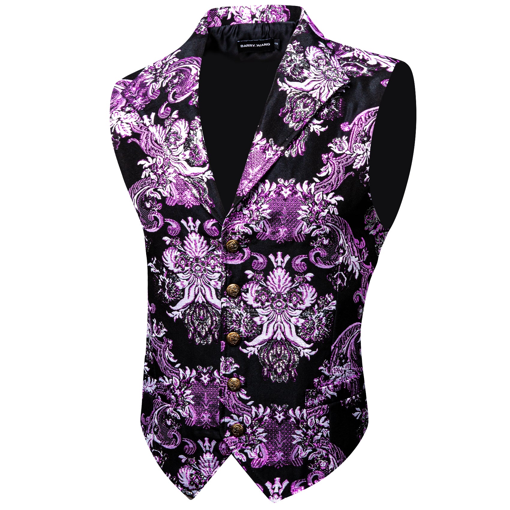 Luxury Men's New Purple Black Paisley Silk V-Neck Waistcoat Vest
