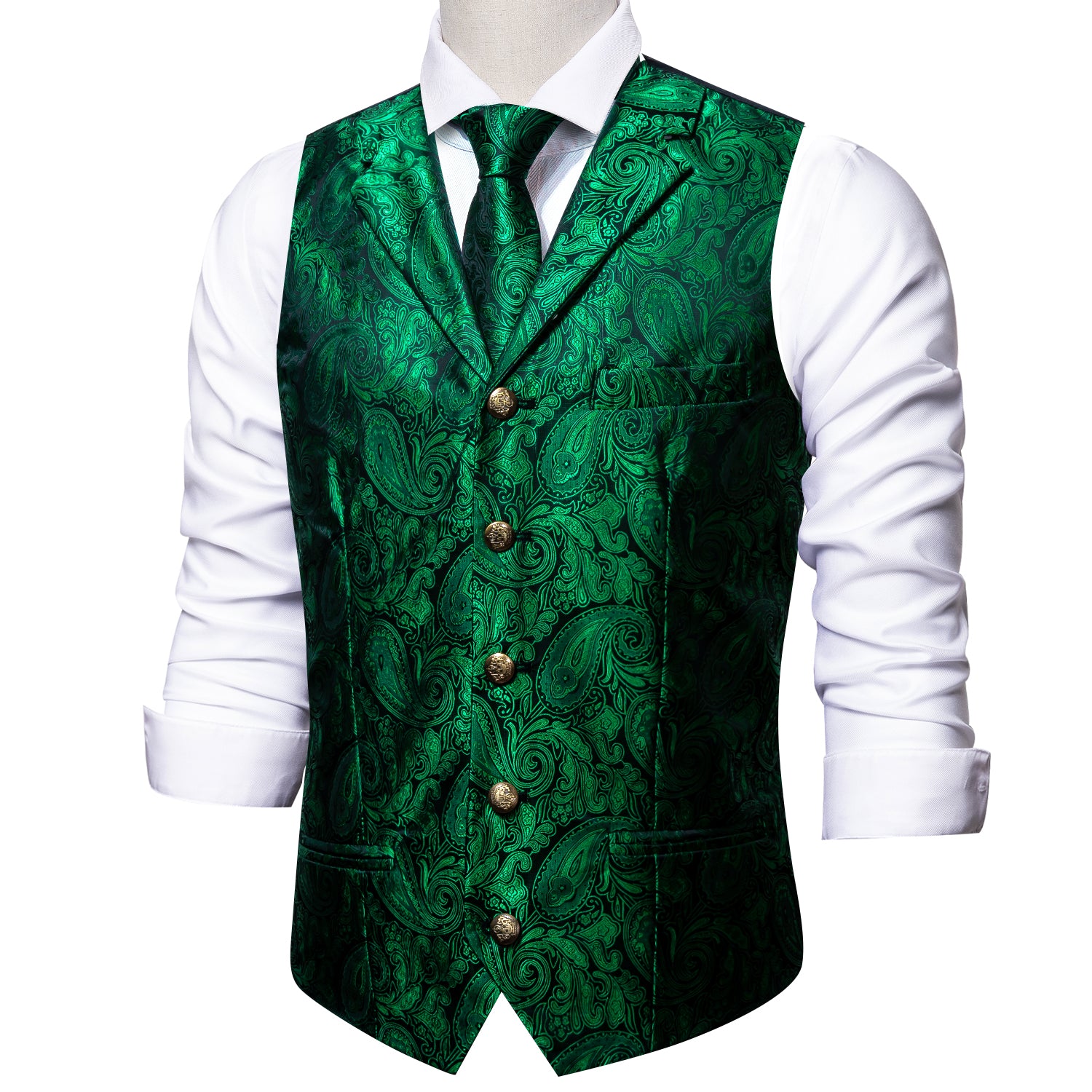 Bright Pale Green Paisley Silk Vest Necktie Set
