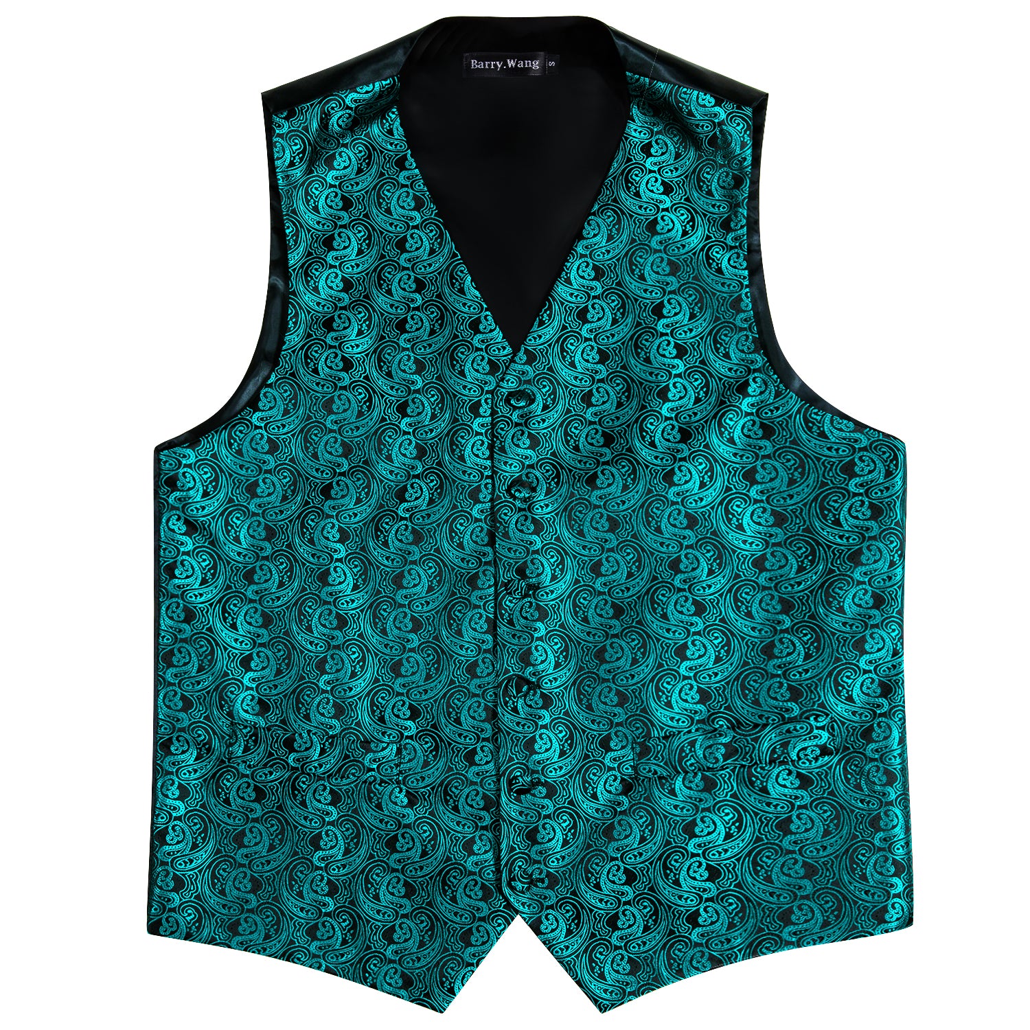 Claasy Men's Blue Black Floral Silk Vest Necktie Pocket square Cufflinks