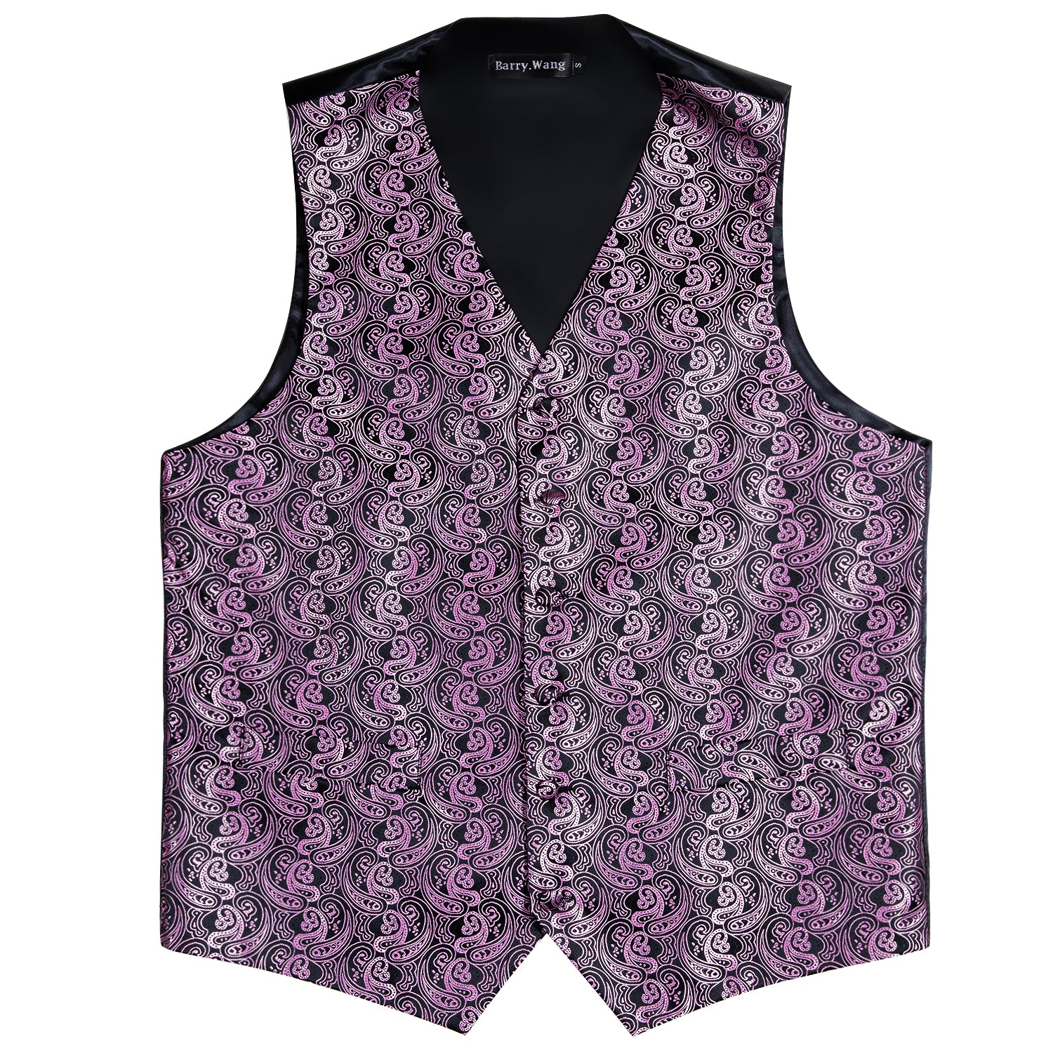 Classy Men's Pink Black Paisley Silk Vest Necktie Pocket square Cufflinks