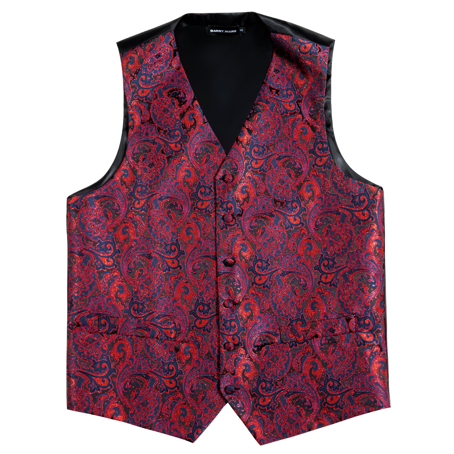 Fashion Men's Red Blue Paisley Silk Vest Bowtie Pocket square Cufflinks