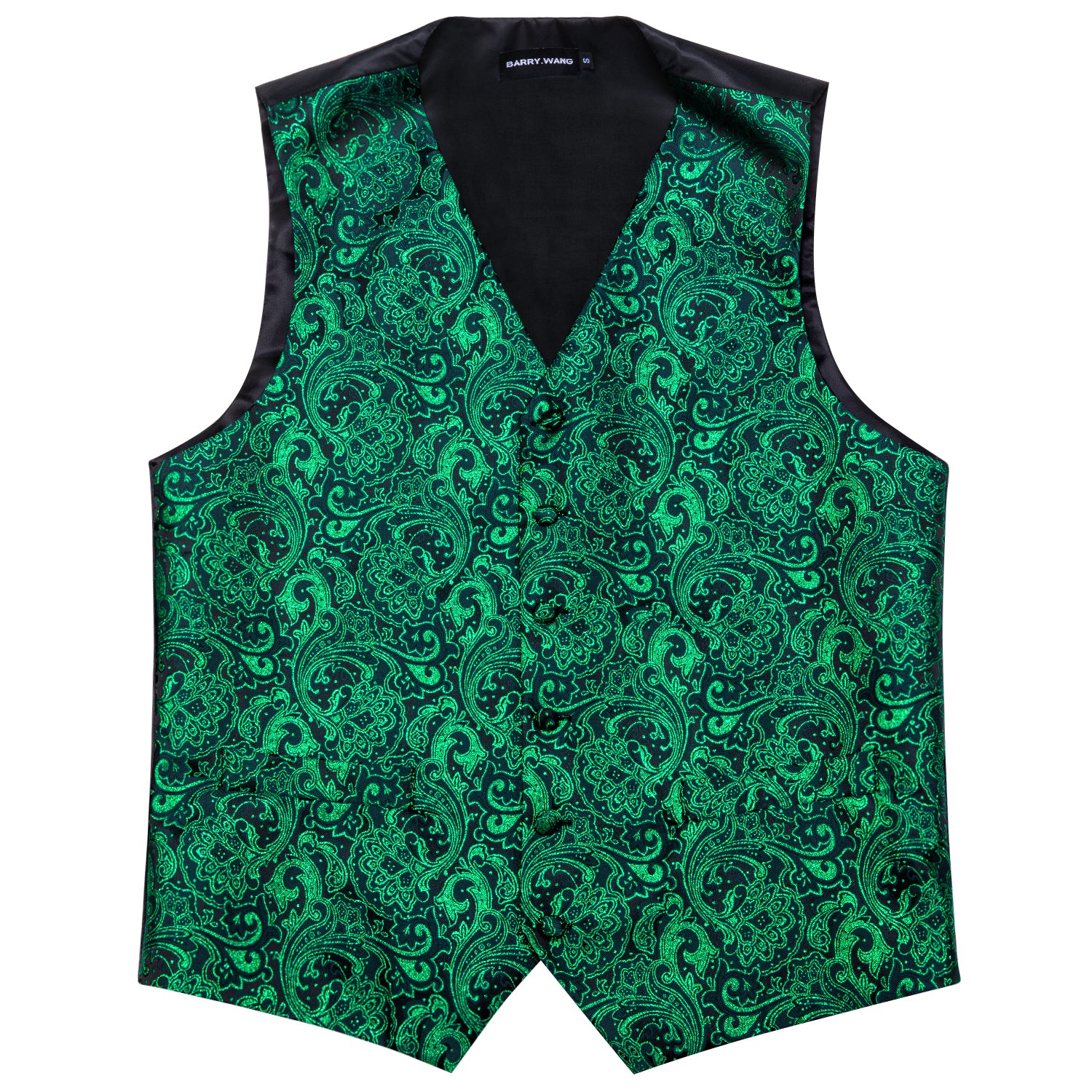 Shining Men's Green Paisley Silk Vest Bowtie Pocket square Cufflinks