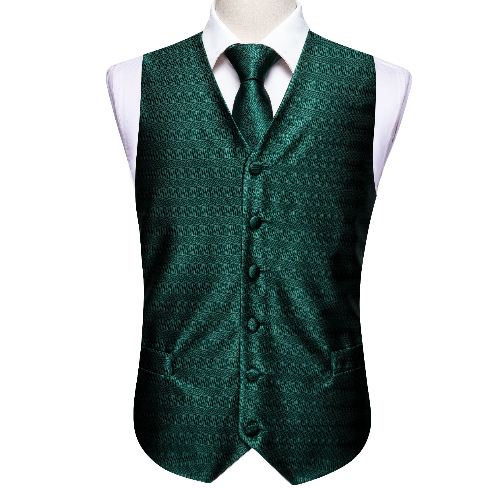 Green Plaid Silk Vest Necktie Pocket square Cufflinks