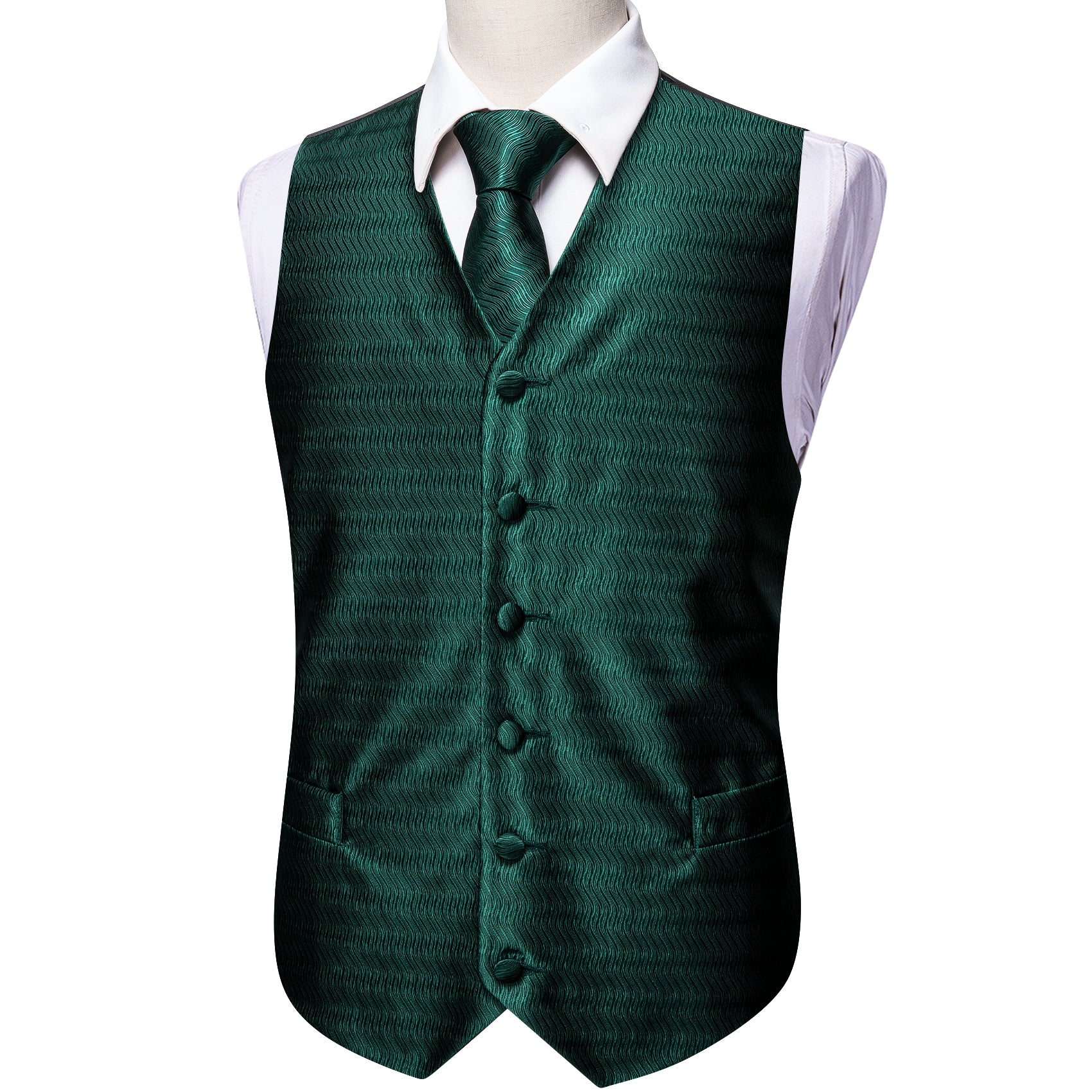 Green Plaid Silk Vest Necktie Pocket square Cufflinks