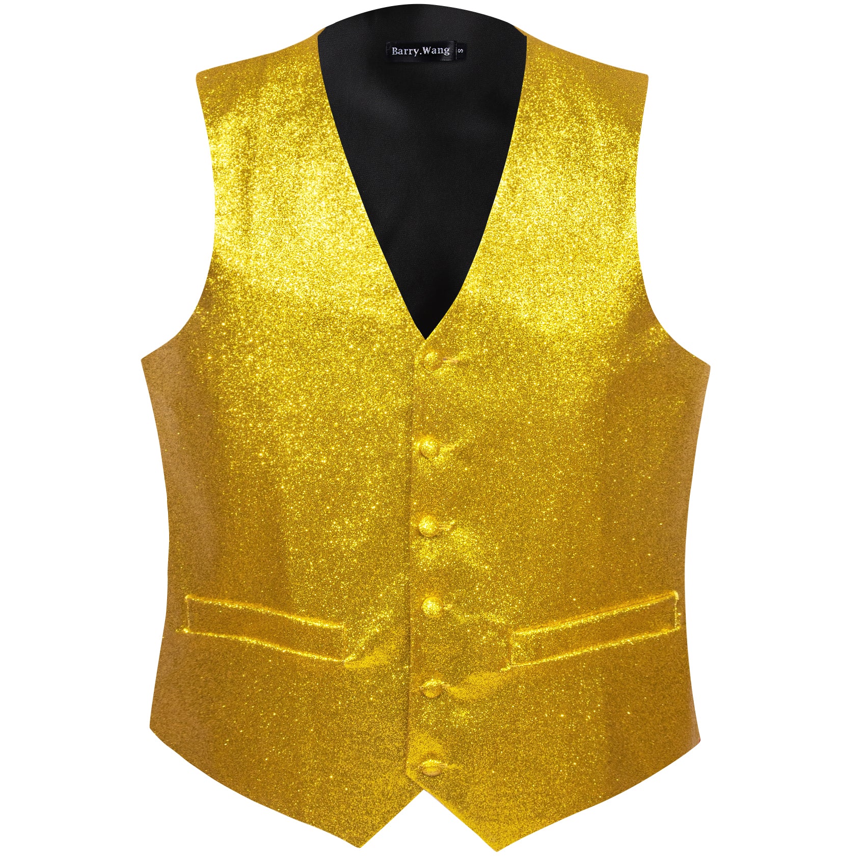 Shining Men's Golden Solid Silk Bowtie V-Neck Waistcoat Vest Set