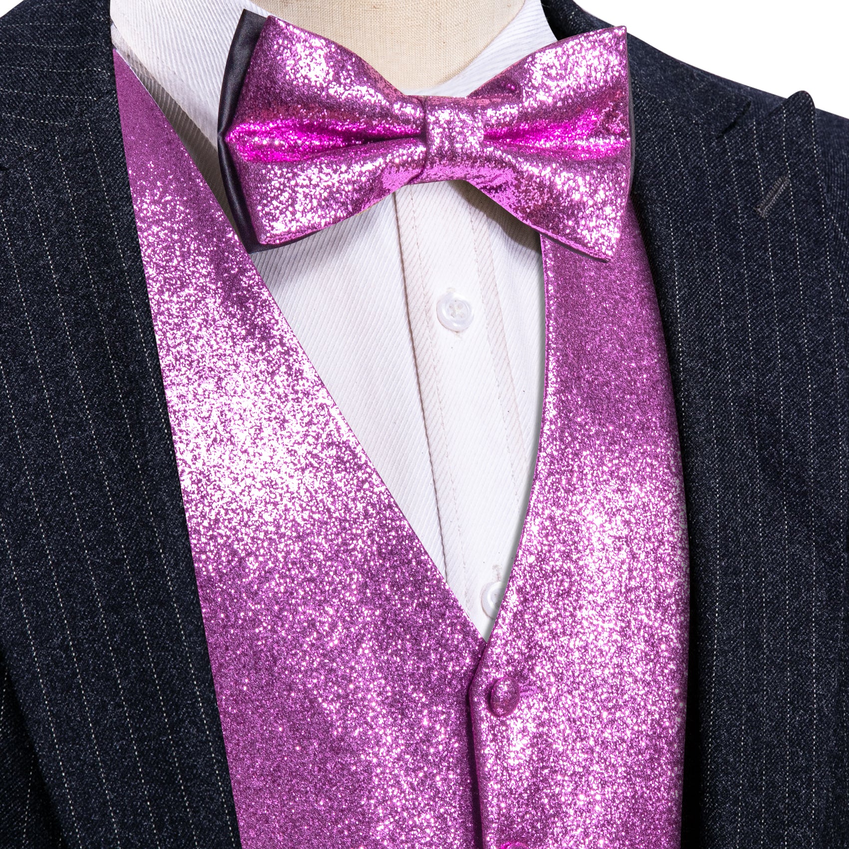 Shining Men's Purple Solid Silk Bowtie V-Neck Waistcoat Vest Set