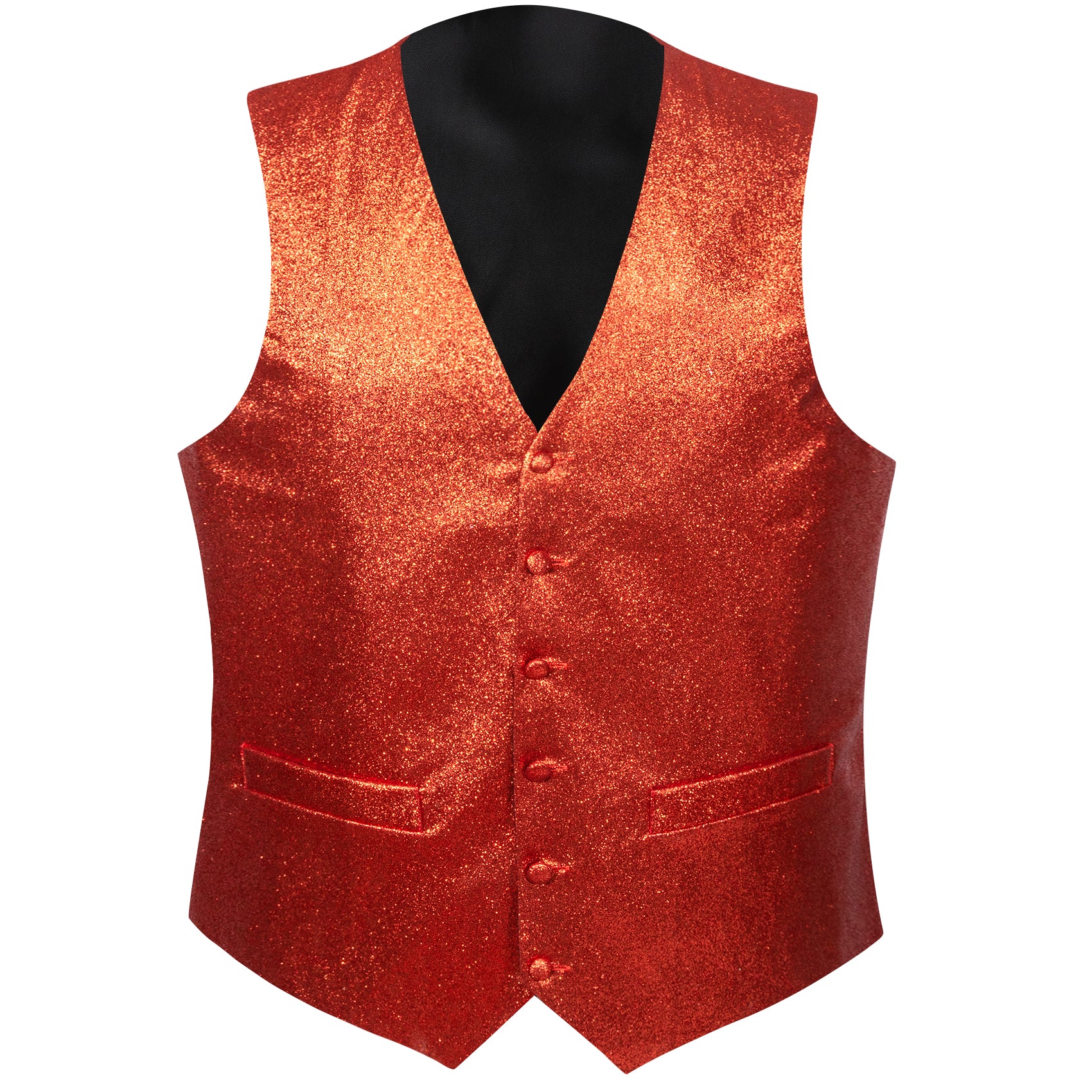Shining Men's Orange Silk Bowtie V-Neck Waistcoat Vest Set